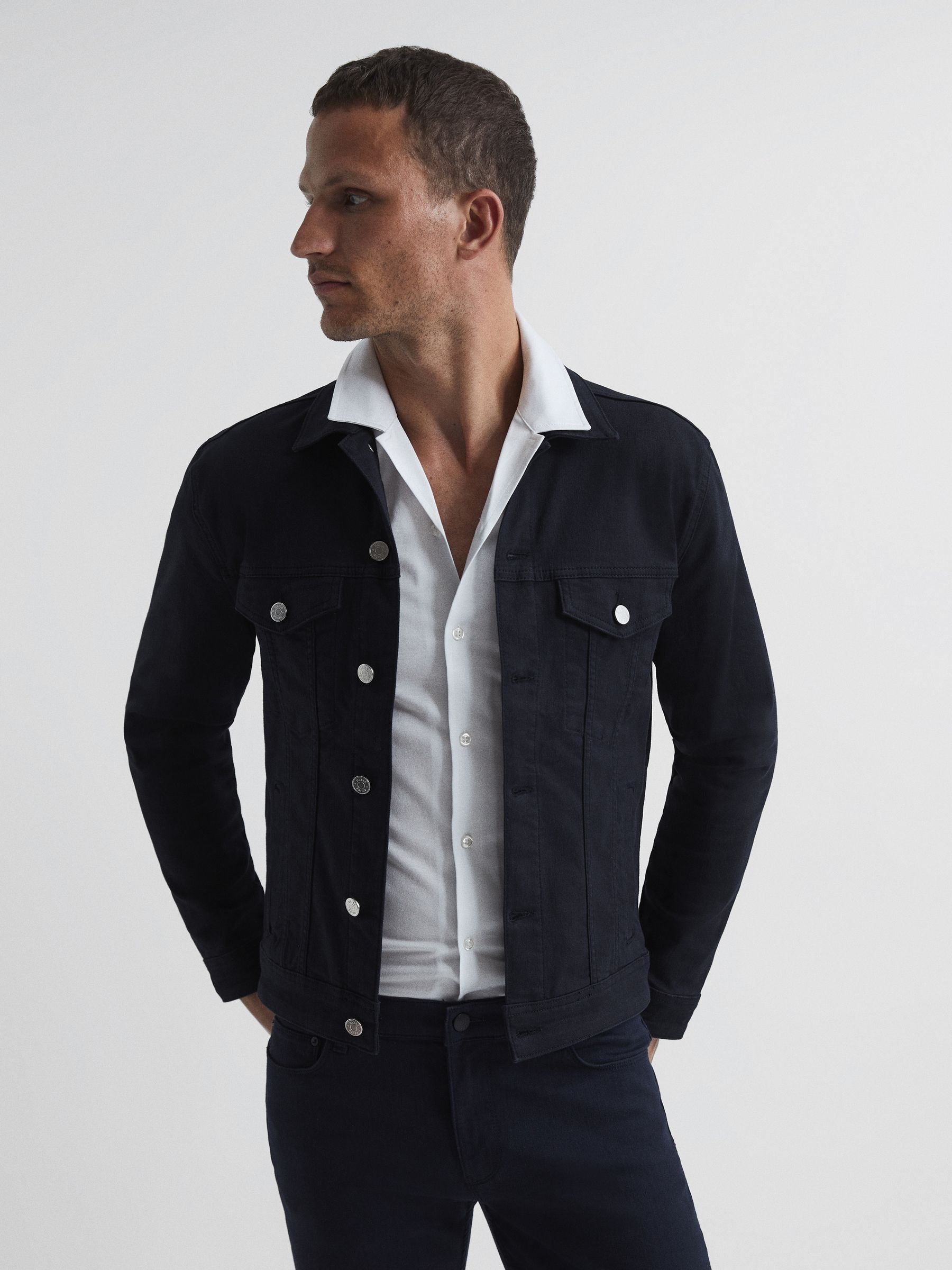 Staywash Denim Trucker Jacket in Indigo - Image 1 of 6 Staywash Denim Trucker Jacket in Indigo - Image 1 of 6