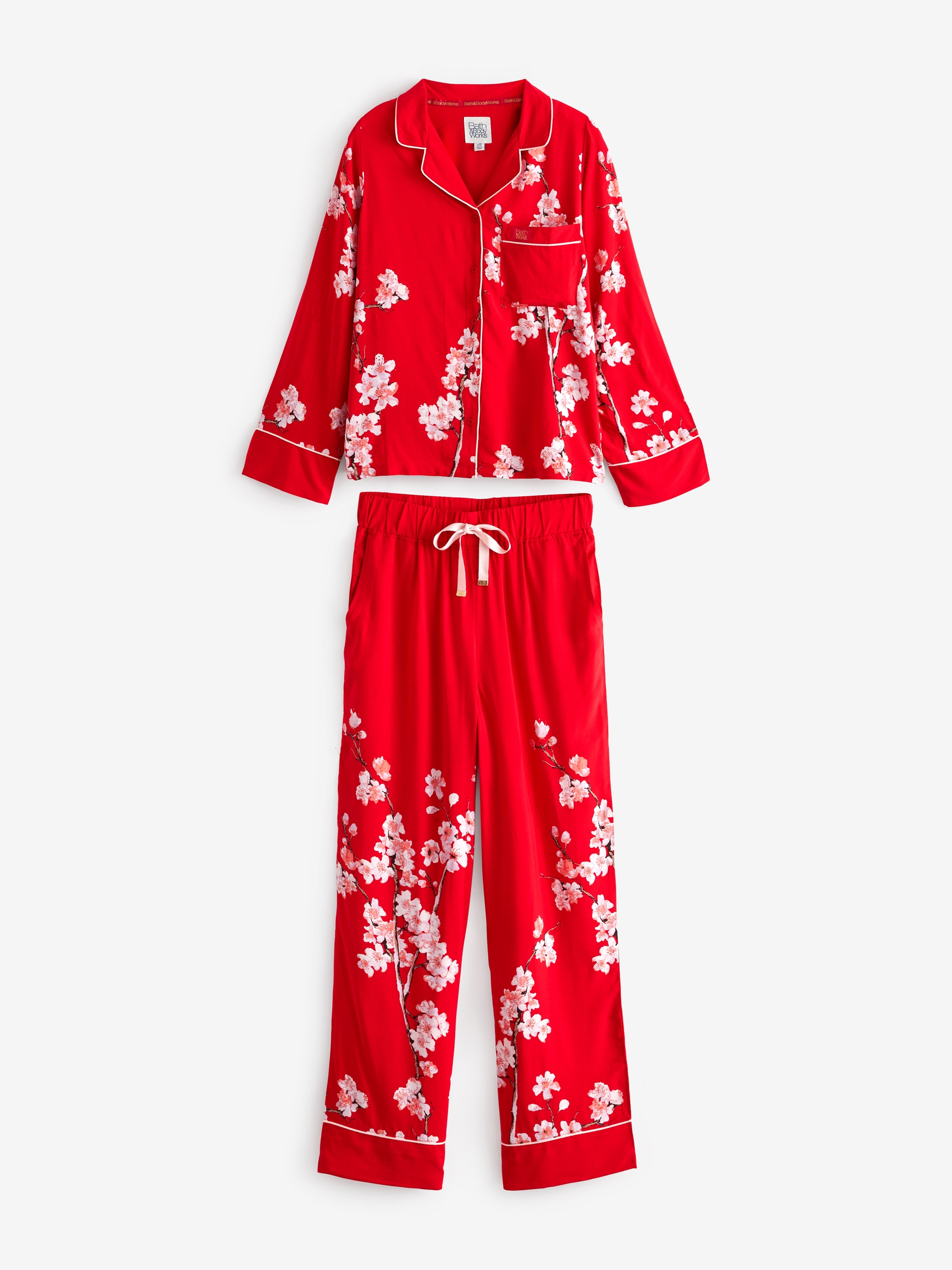 Red Japanese Cherry Blossom Floral Cosy Button Through Pyjamas - Image 6 of 8