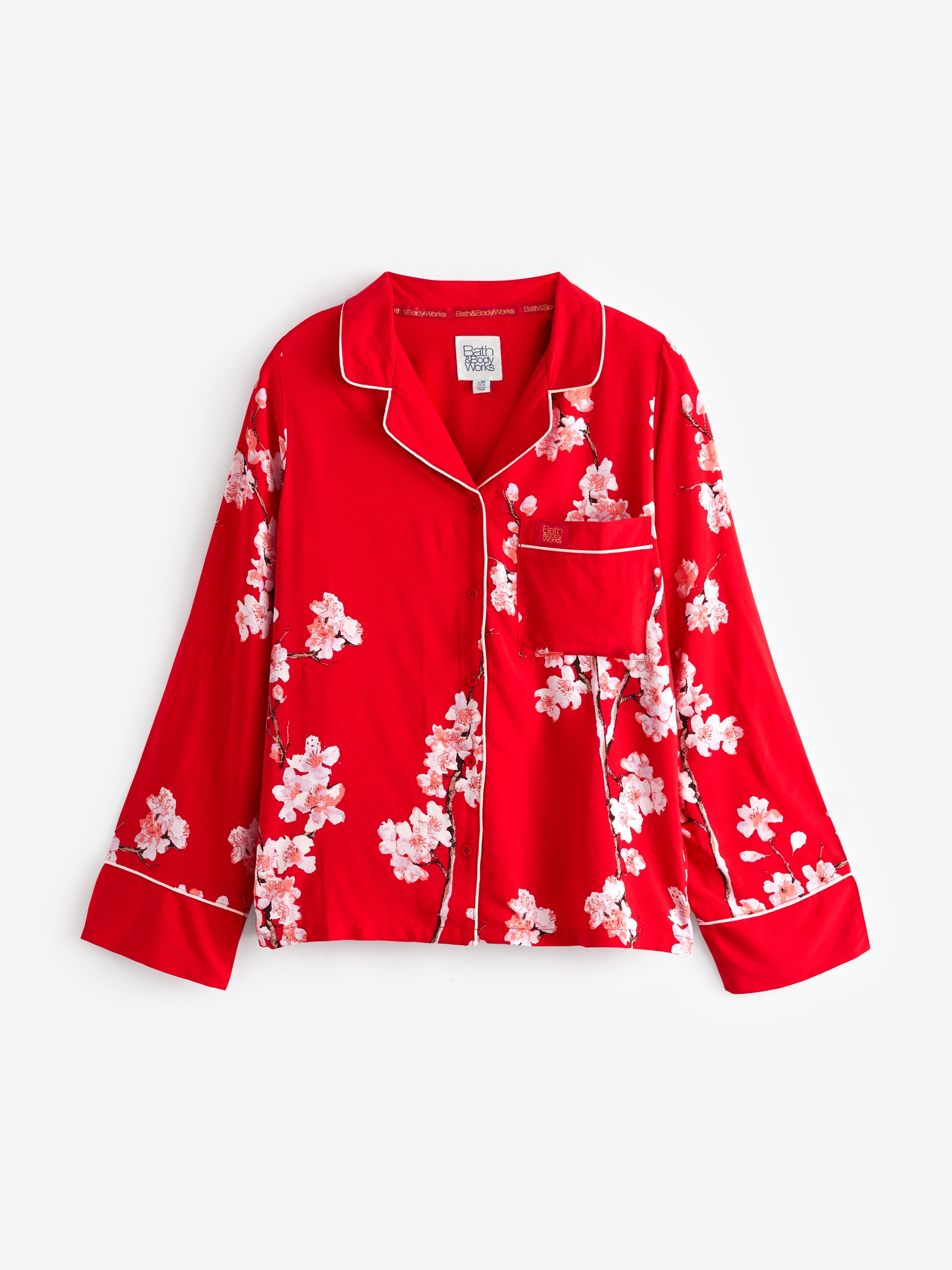 Red Japanese Cherry Blossom Floral Cosy Button Through Pyjamas - Image 7 of 8