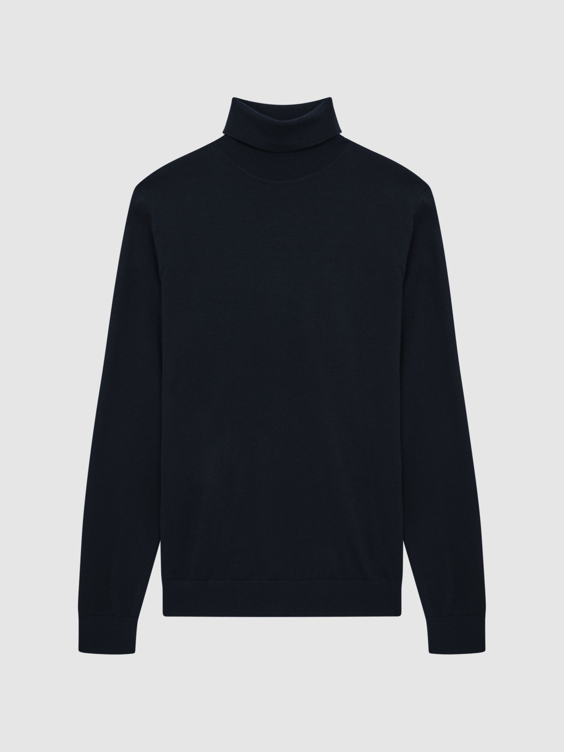 Slim Fit Merino Wool Roll Neck Jumper in Navy - Image 2 of 7