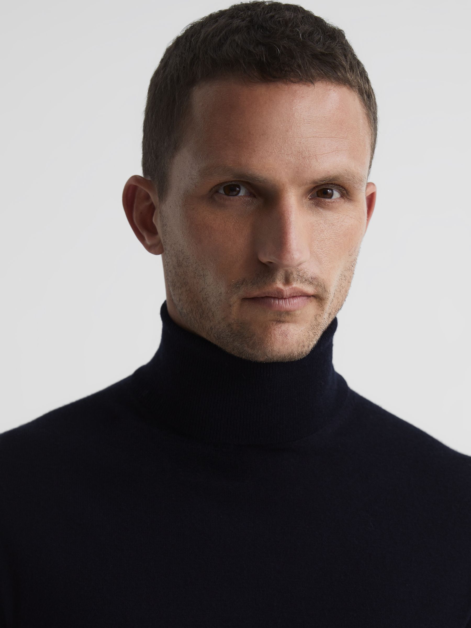 Slim Fit Merino Wool Roll Neck Jumper in Navy - Image 4 of 7