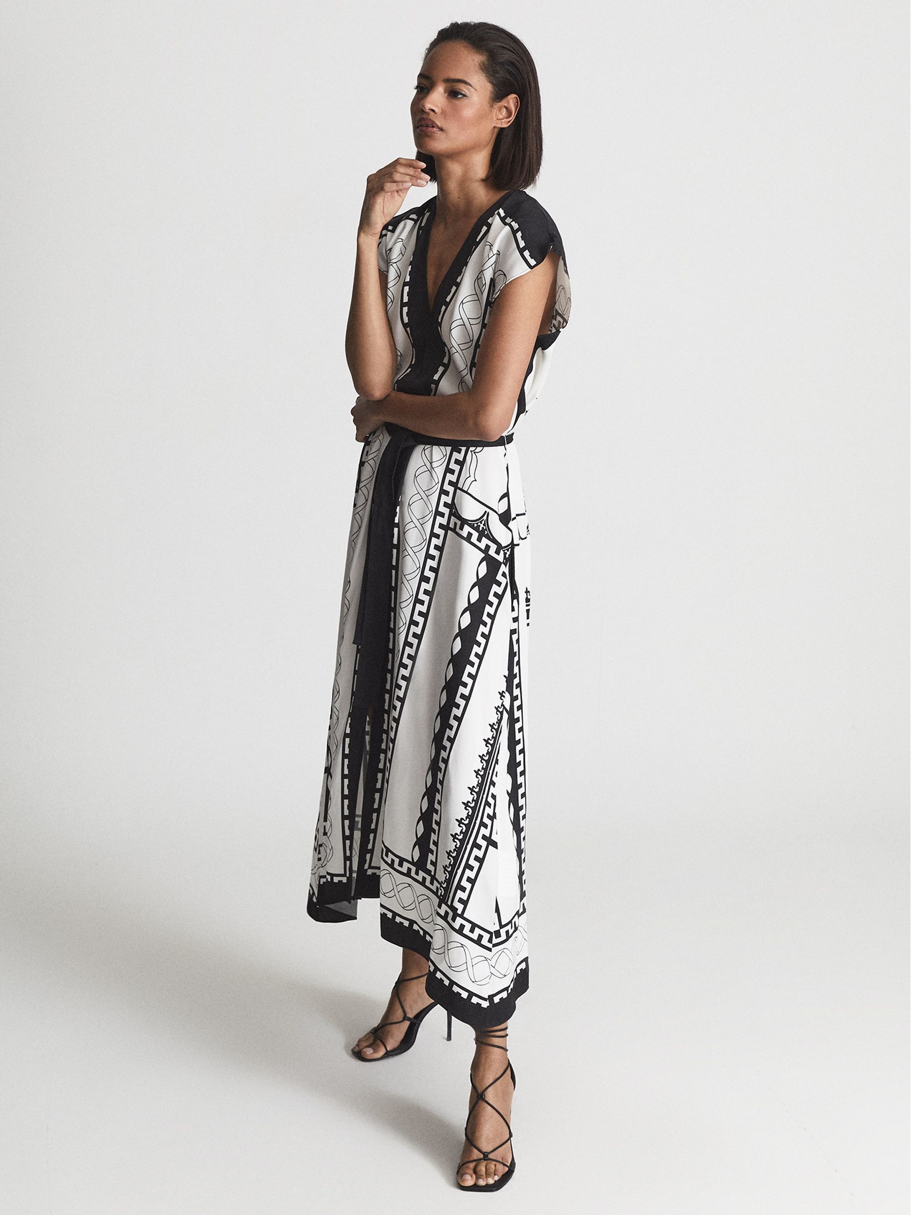 Mono Printed Midi Dress in Black/White - Image 1 of 6