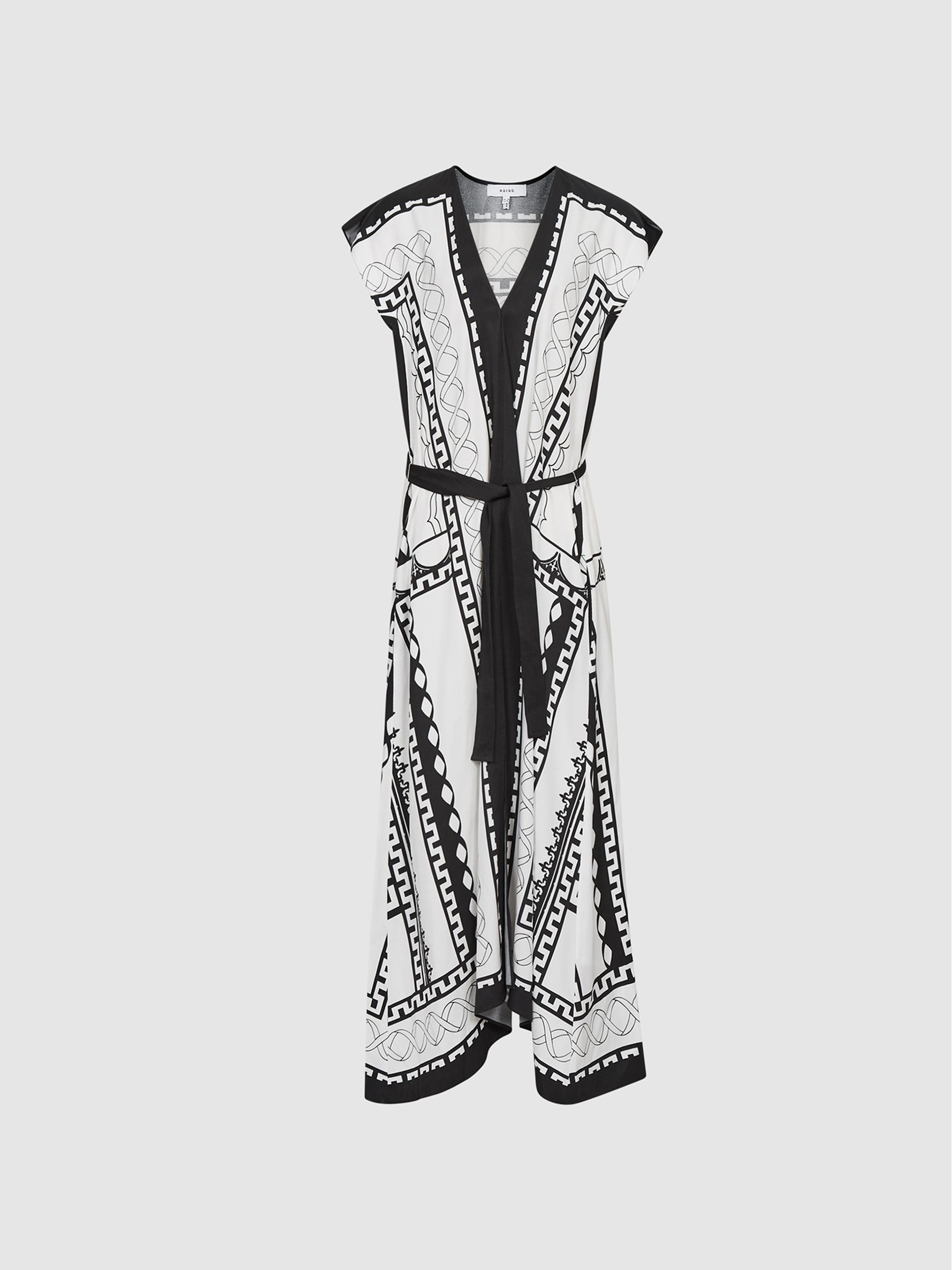 Reiss Mono Printed Midi Dress in Black/White | REISS
