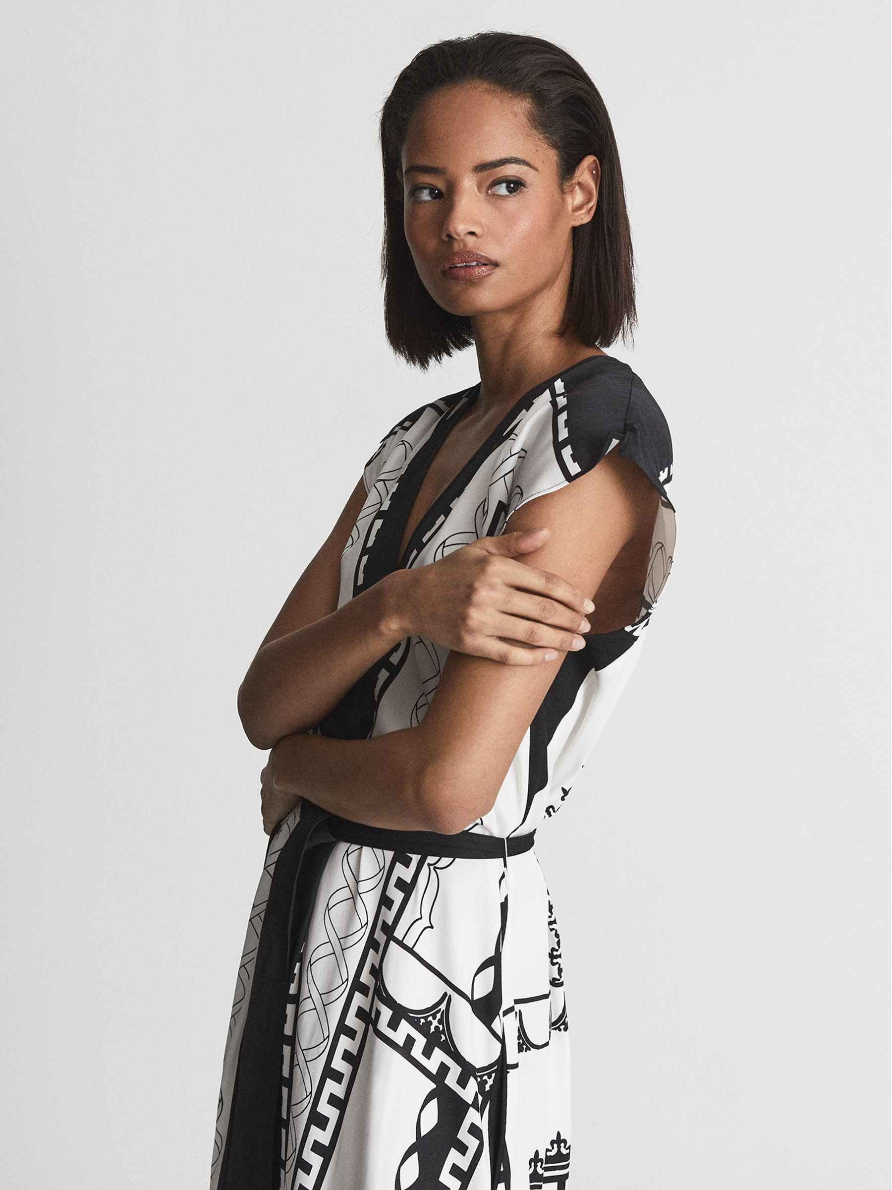 Mono Printed Midi Dress in Black/White - Image 6 of 6