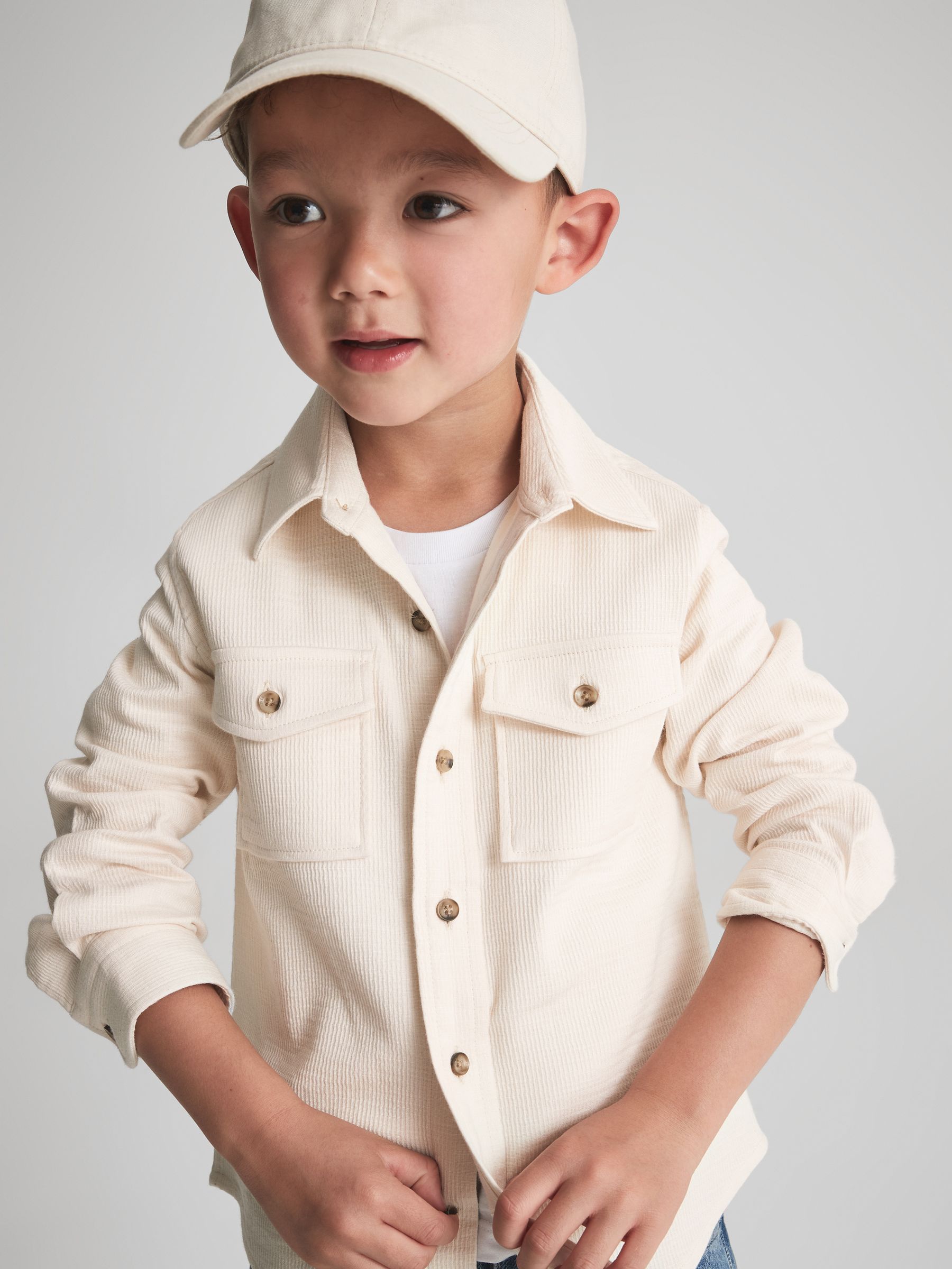 Junior Jersey Textured Overshirt in Ecru - Image 1 of 6 Junior Jersey Textured Overshirt in Ecru - Image 1 of 6