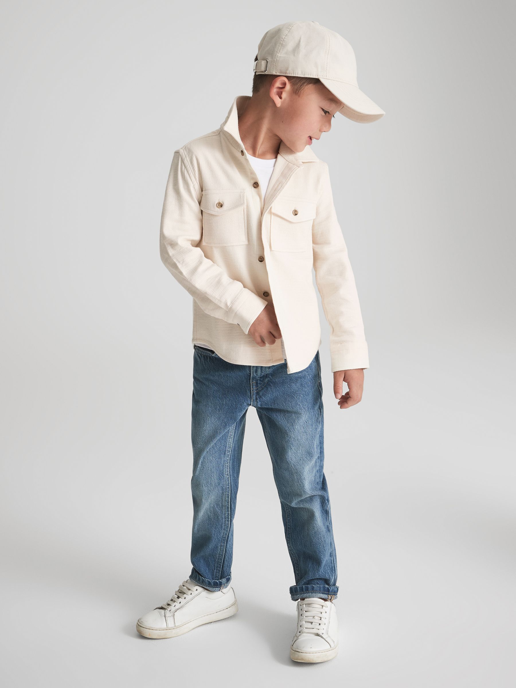 Junior Jersey Textured Overshirt in Ecru - Image 3 of 6