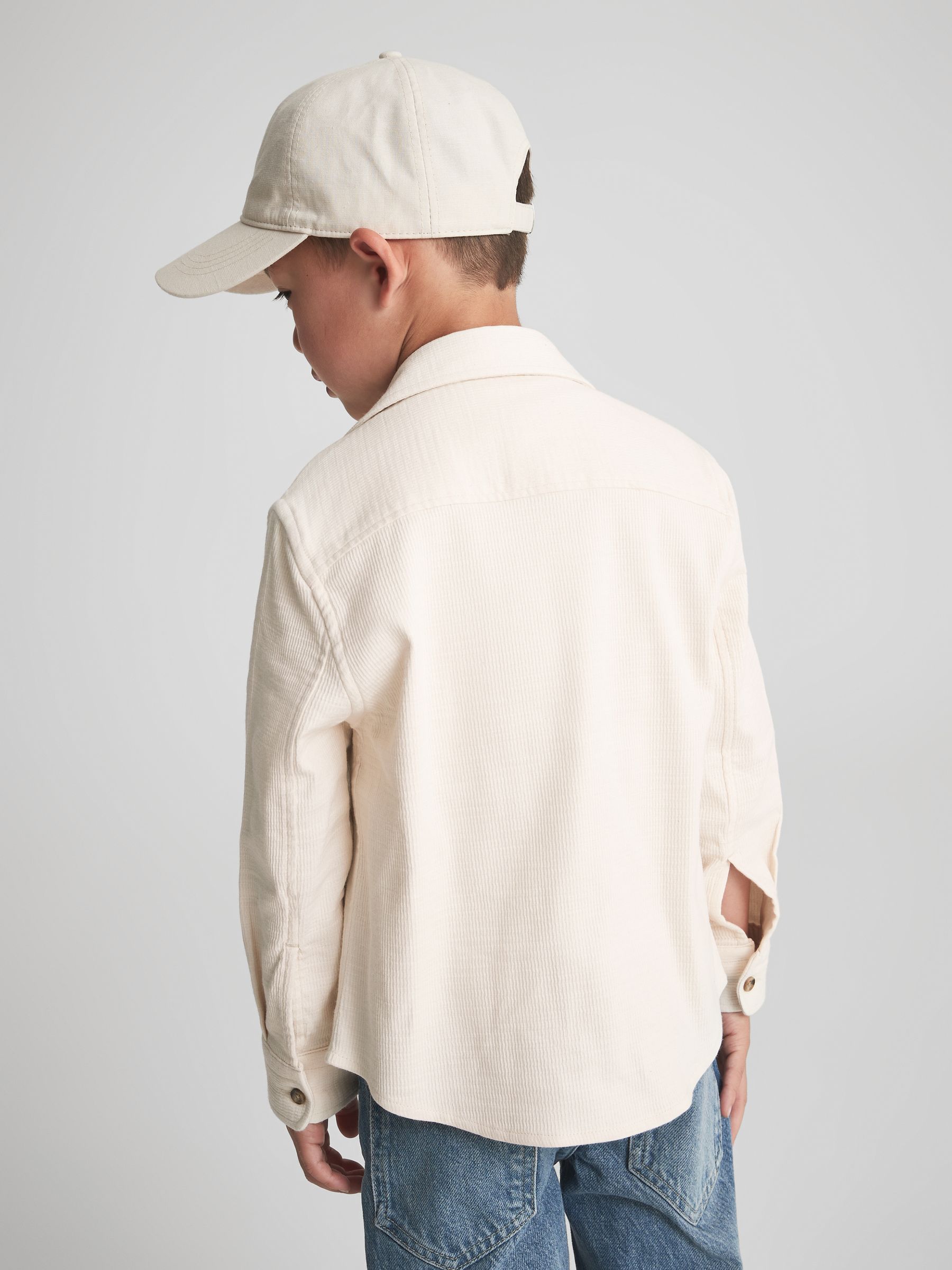 Junior Jersey Textured Overshirt in Ecru - Image 5 of 6