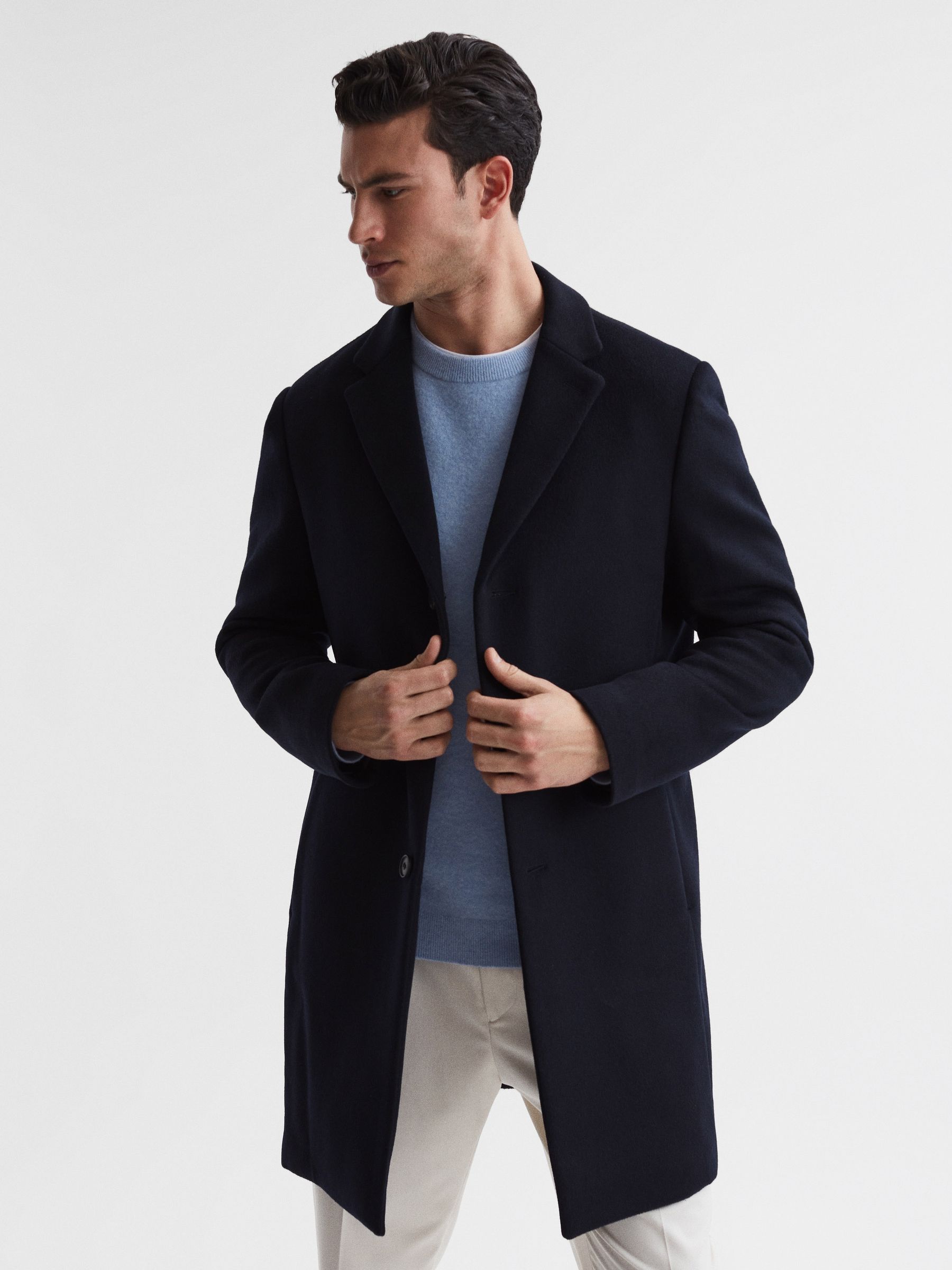 Single Breasted Overcoat in Navy - Image 1 of 7