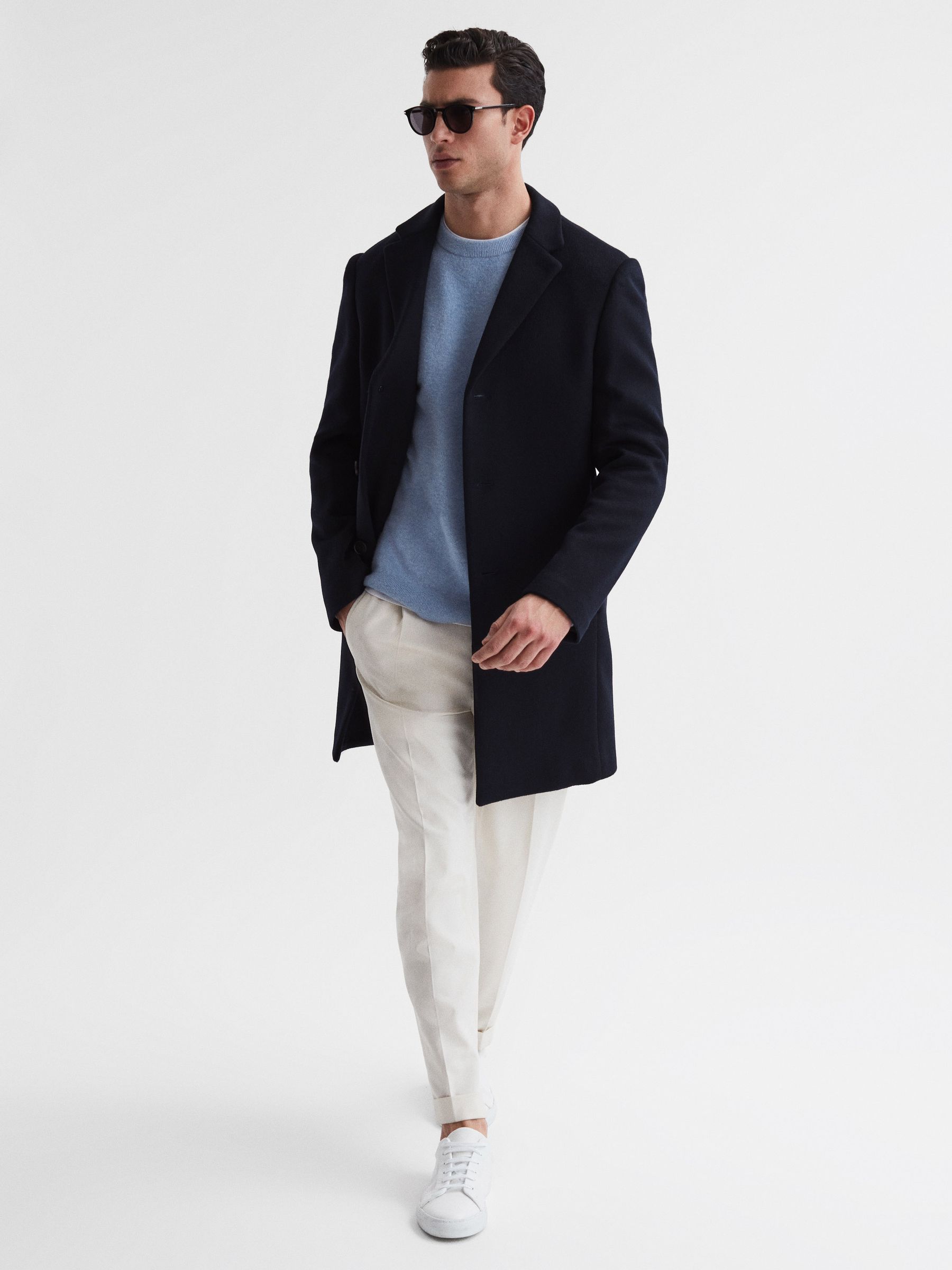Single Breasted Overcoat in Navy - Image 3 of 7