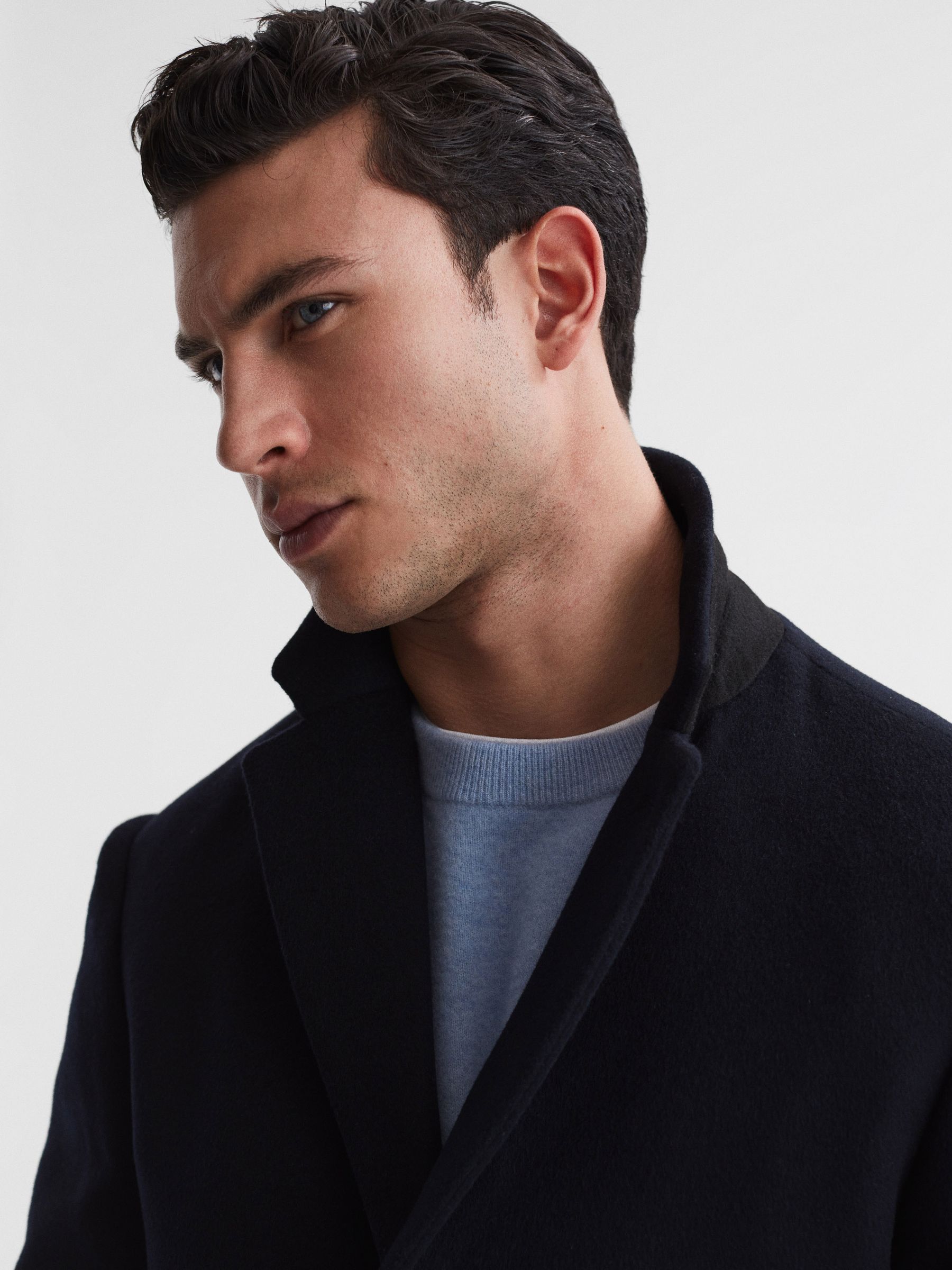 Single Breasted Overcoat in Navy - Image 4 of 7