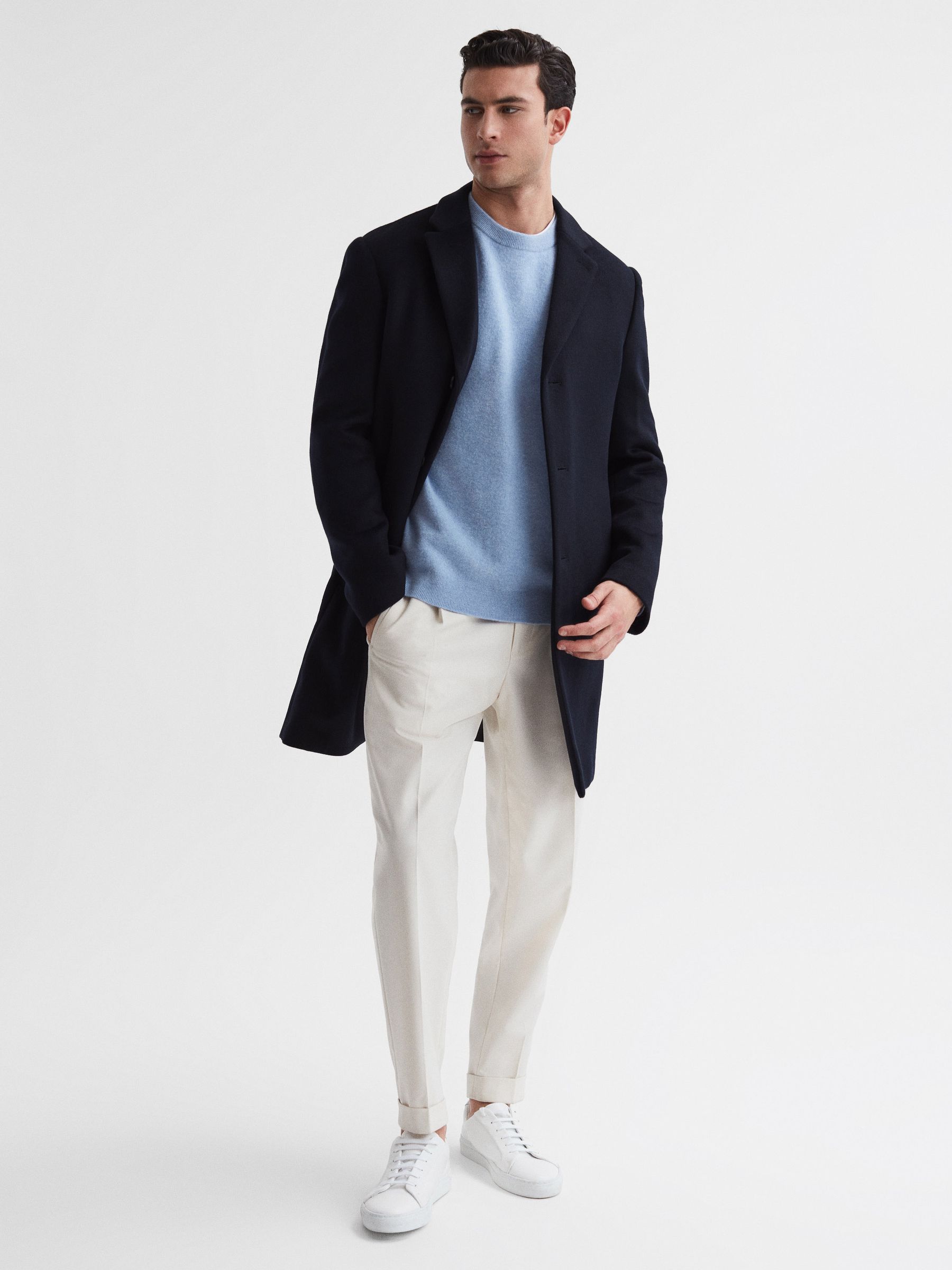 Single Breasted Overcoat in Navy - Image 6 of 7