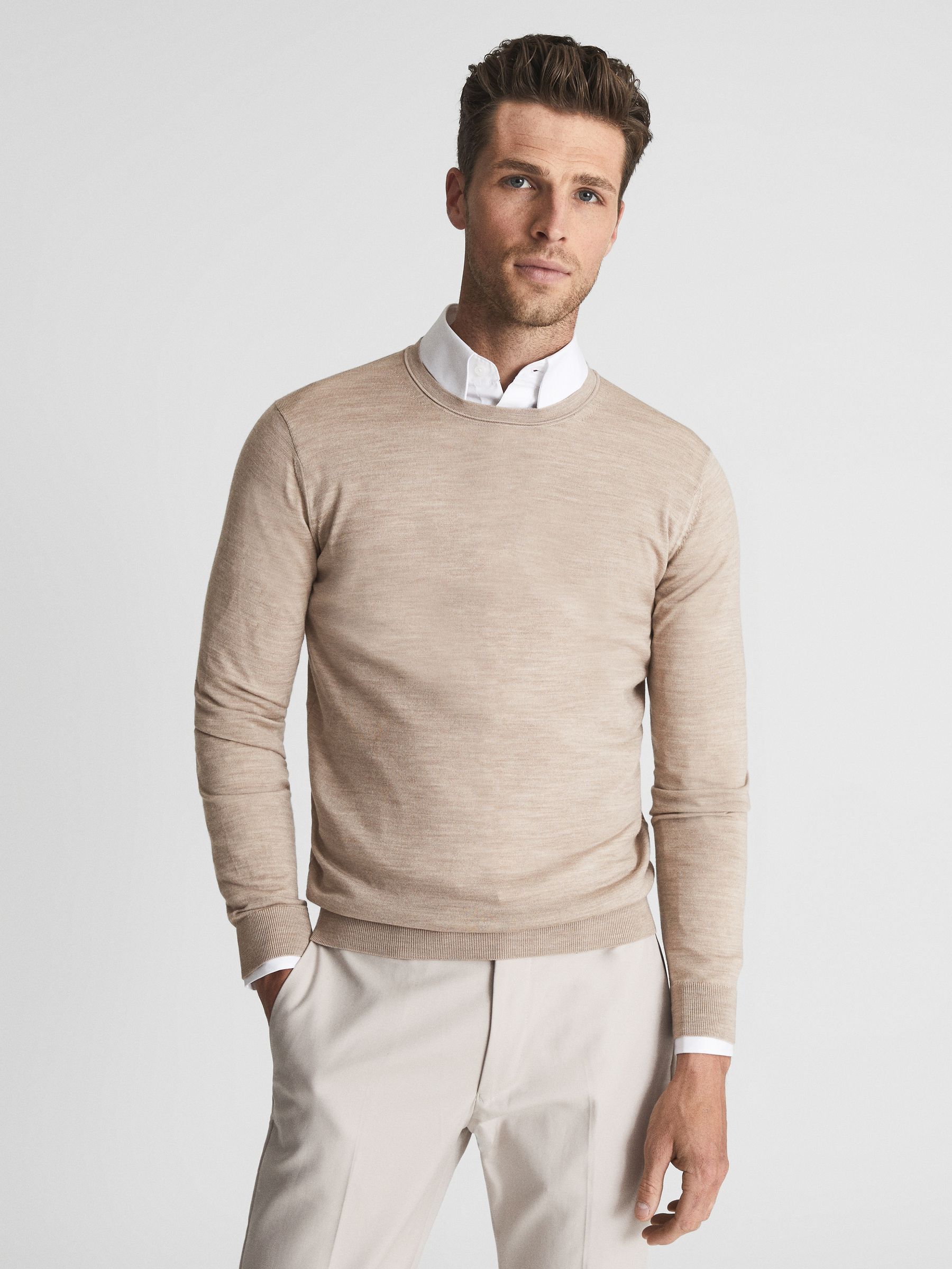 Merino Wool Jumper in Wheat Melange - Image 1 of 6 Merino Wool Jumper in Wheat Melange - Image 1 of 6