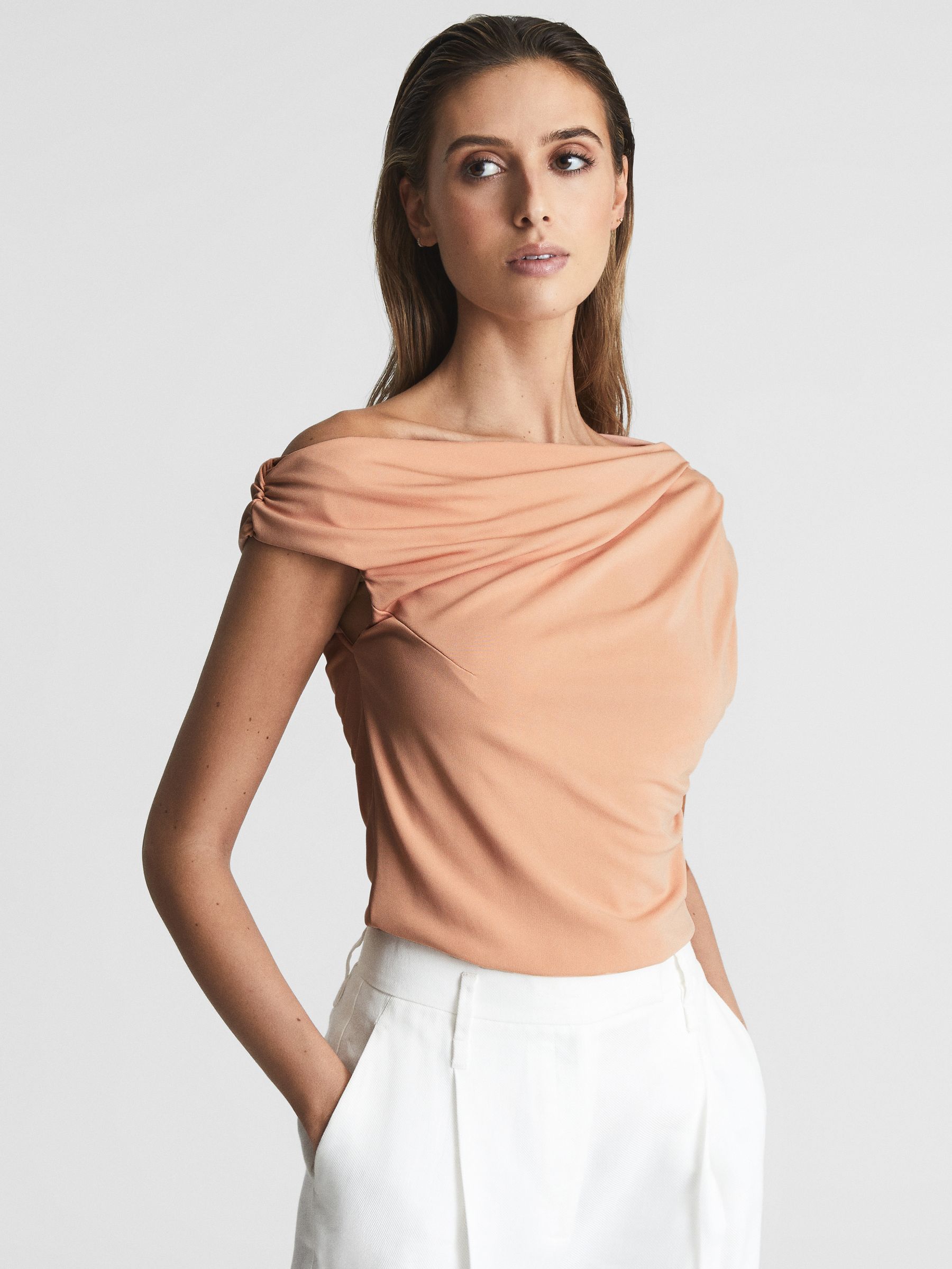 Short Sleeve Drape Top in Blush - Image 1 of 5