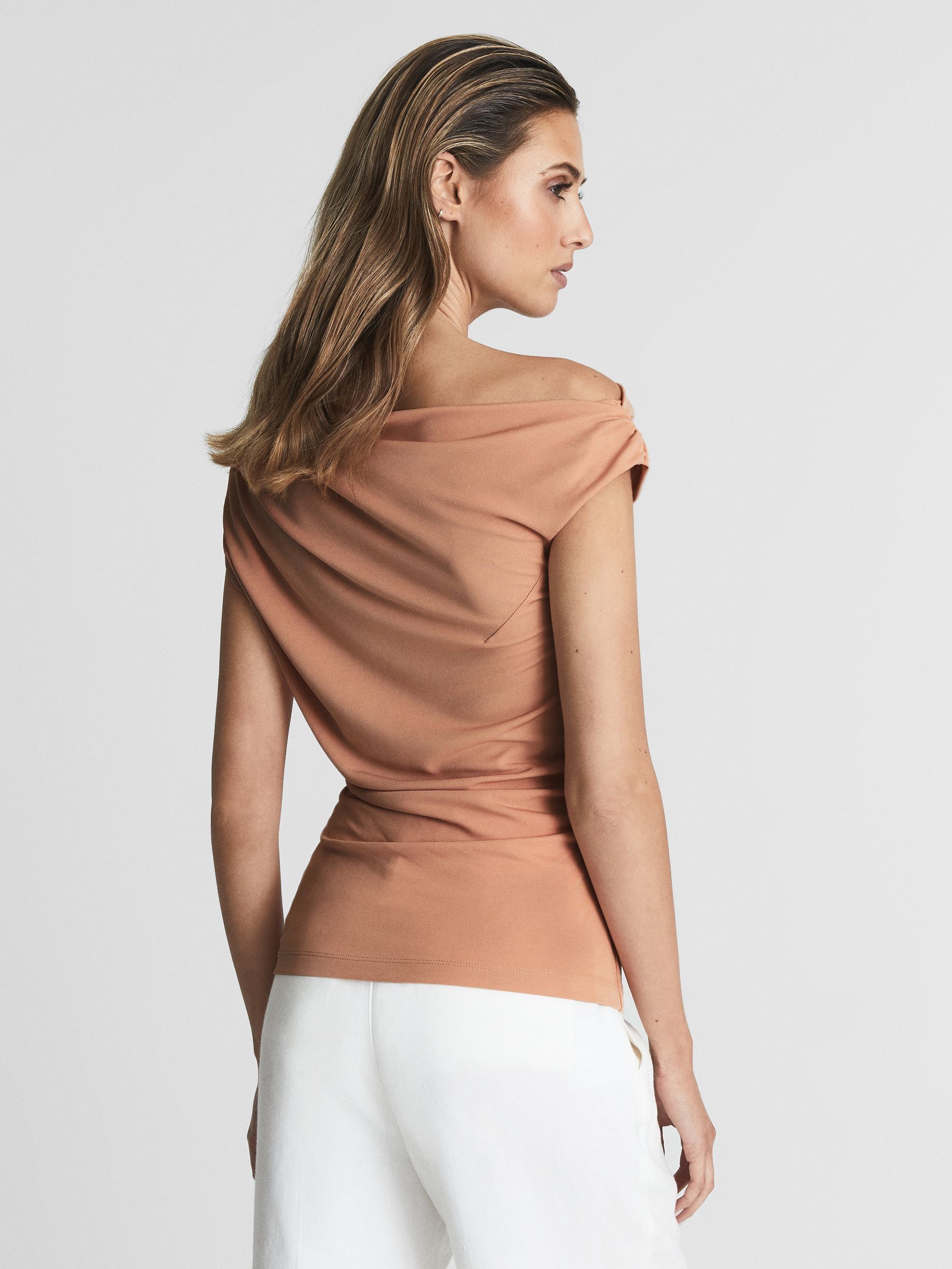 Reiss Short Sleeve Drape Top in Blush | REISS