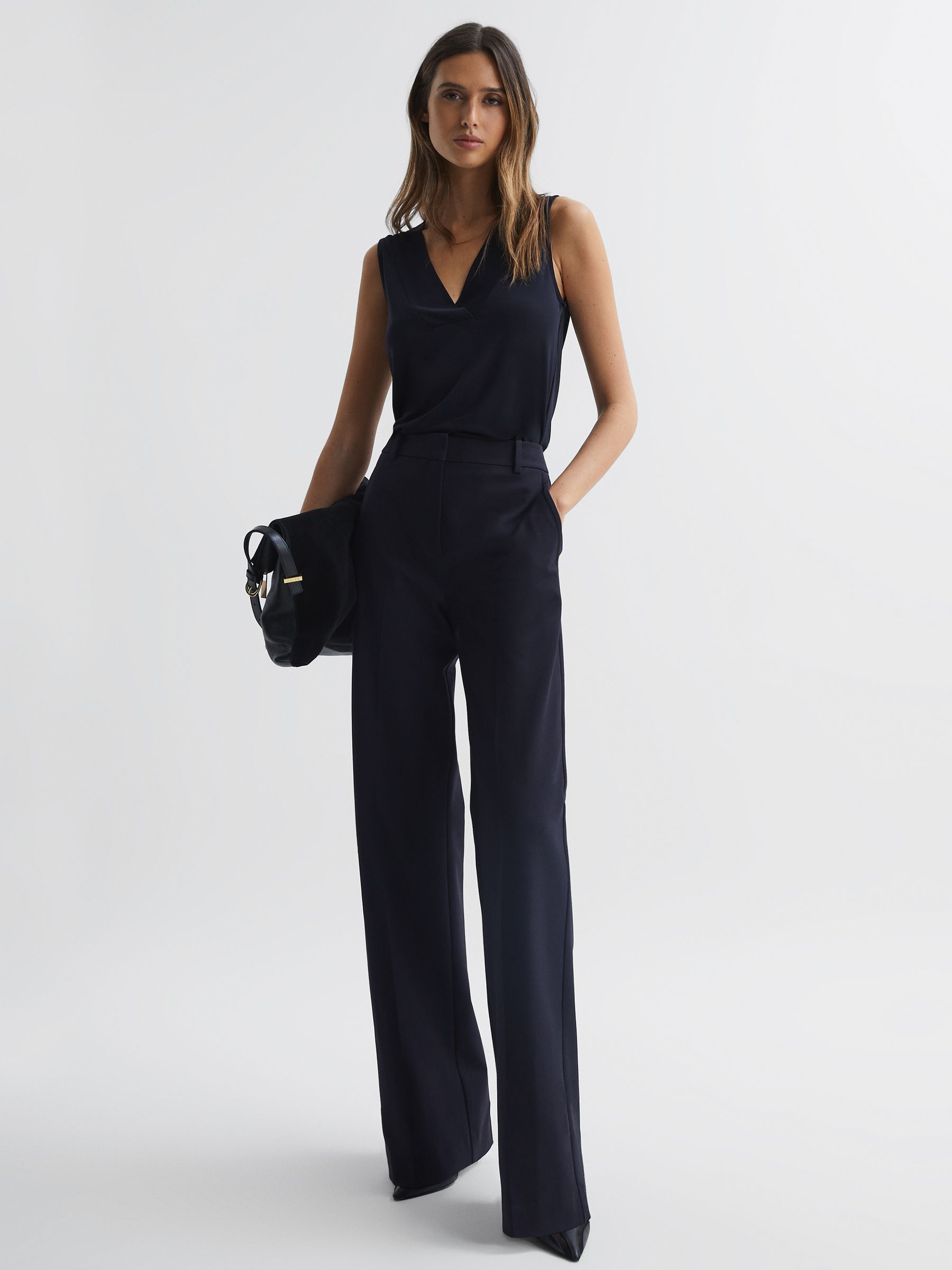 V-Neck Shell Blouse in Navy - Image 1 of 7