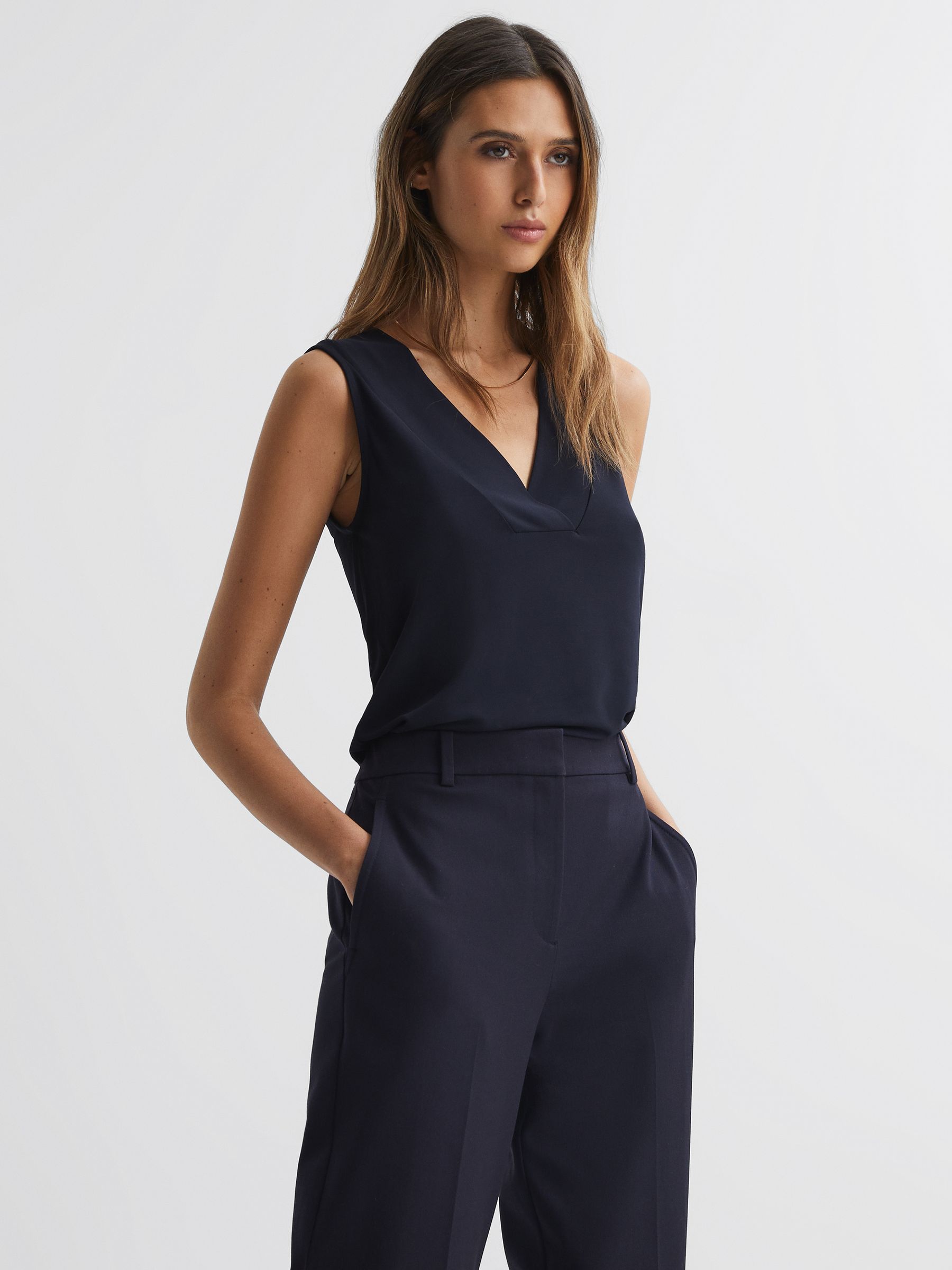 V-Neck Shell Blouse in Navy - Image 3 of 7