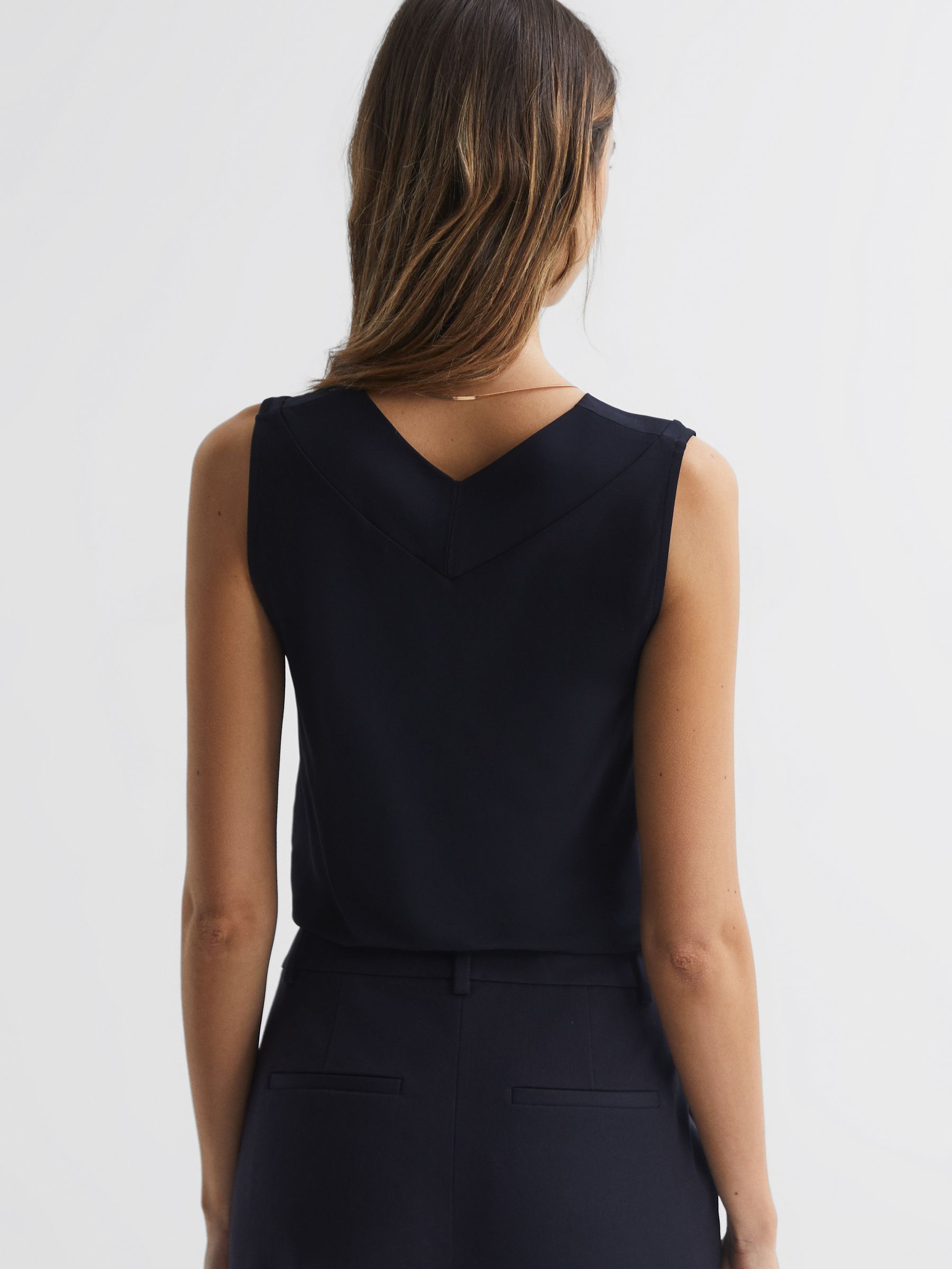 V-Neck Shell Blouse in Navy - Image 4 of 7