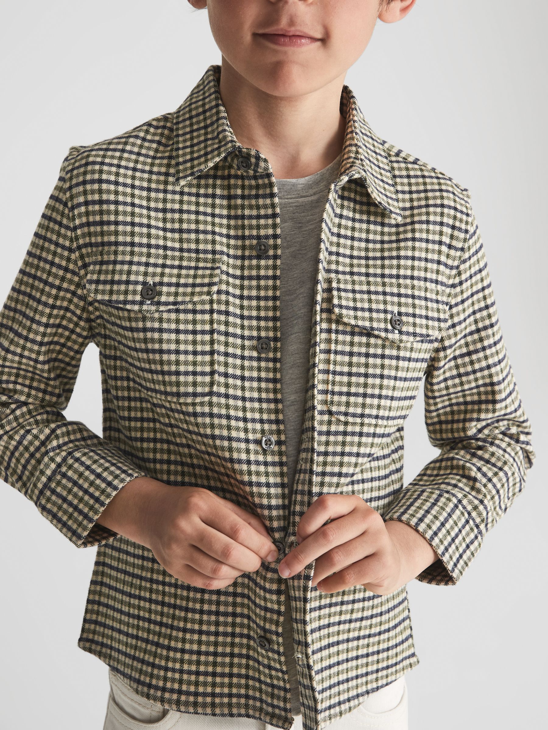 Junior Checked Twin Pocket Overshirt in Green - Image 1 of 7