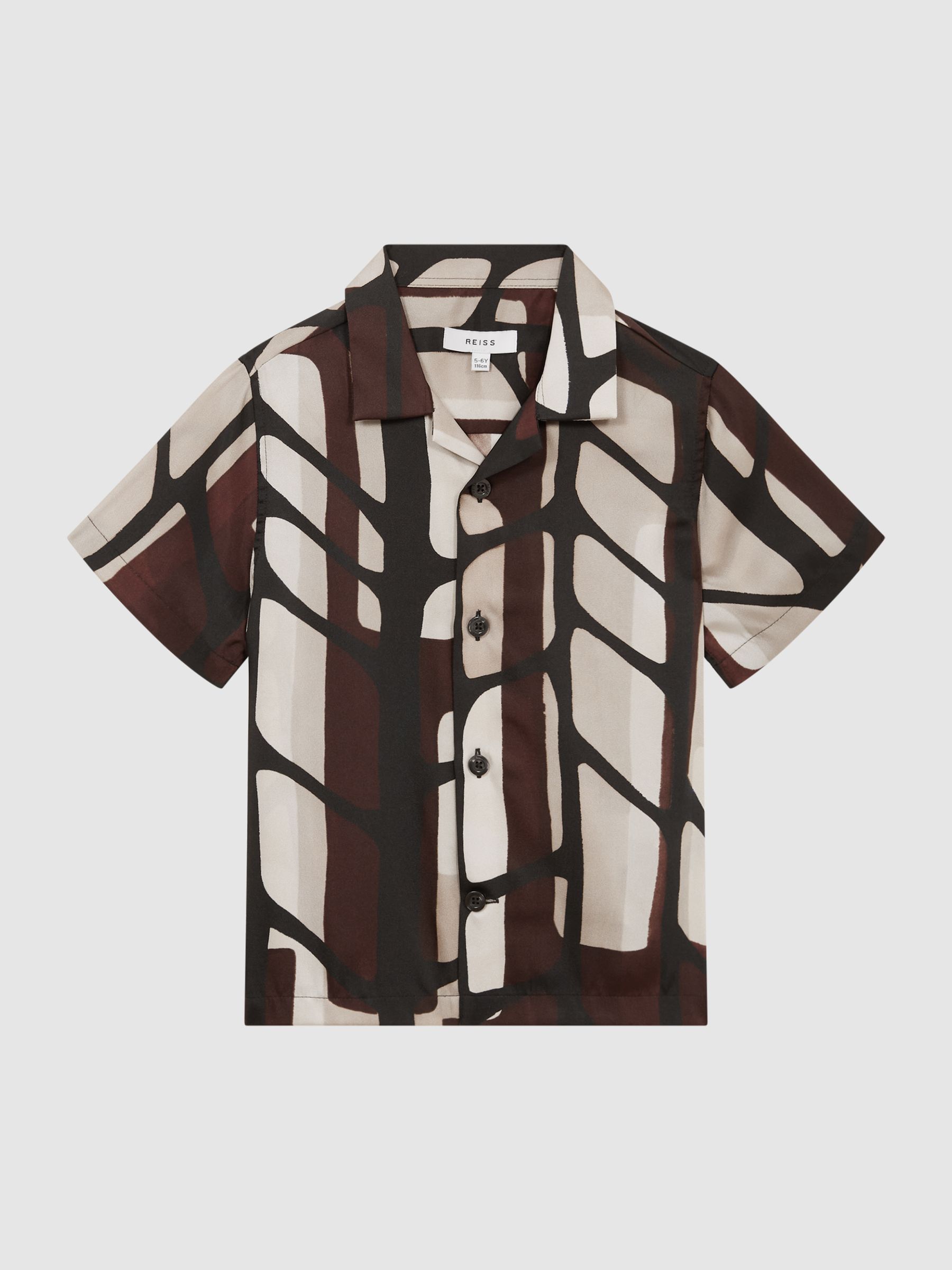 Junior Abstract Print Cuban Collar Shirt in Bordeaux - Image 2 of 8