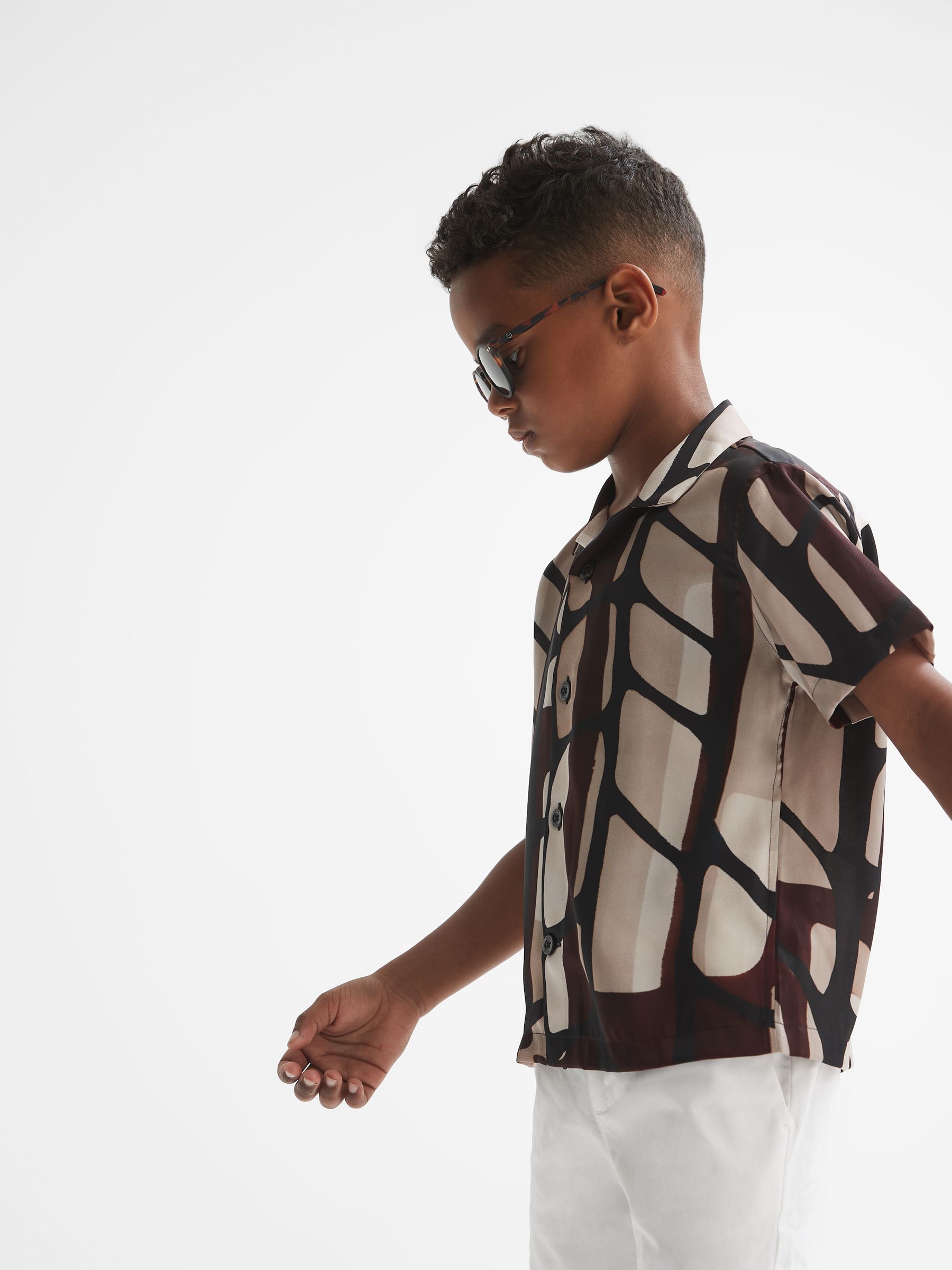 Junior Abstract Print Cuban Collar Shirt in Bordeaux - Image 7 of 8