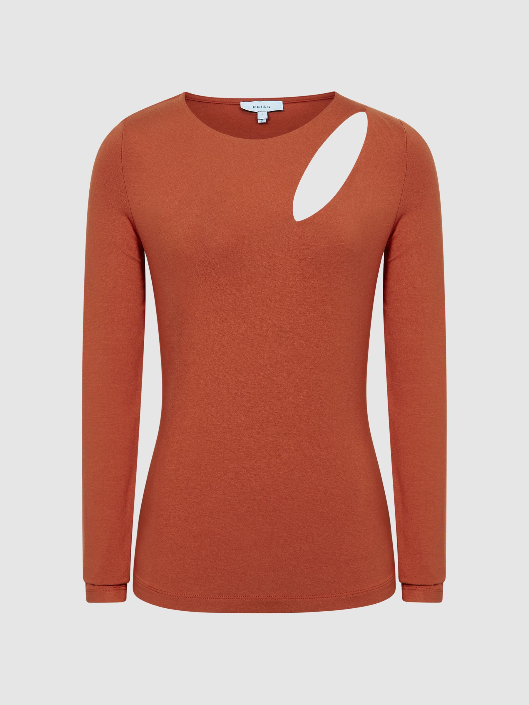Cut-Out Long Sleeve Top in Orange - Image 2 of 7