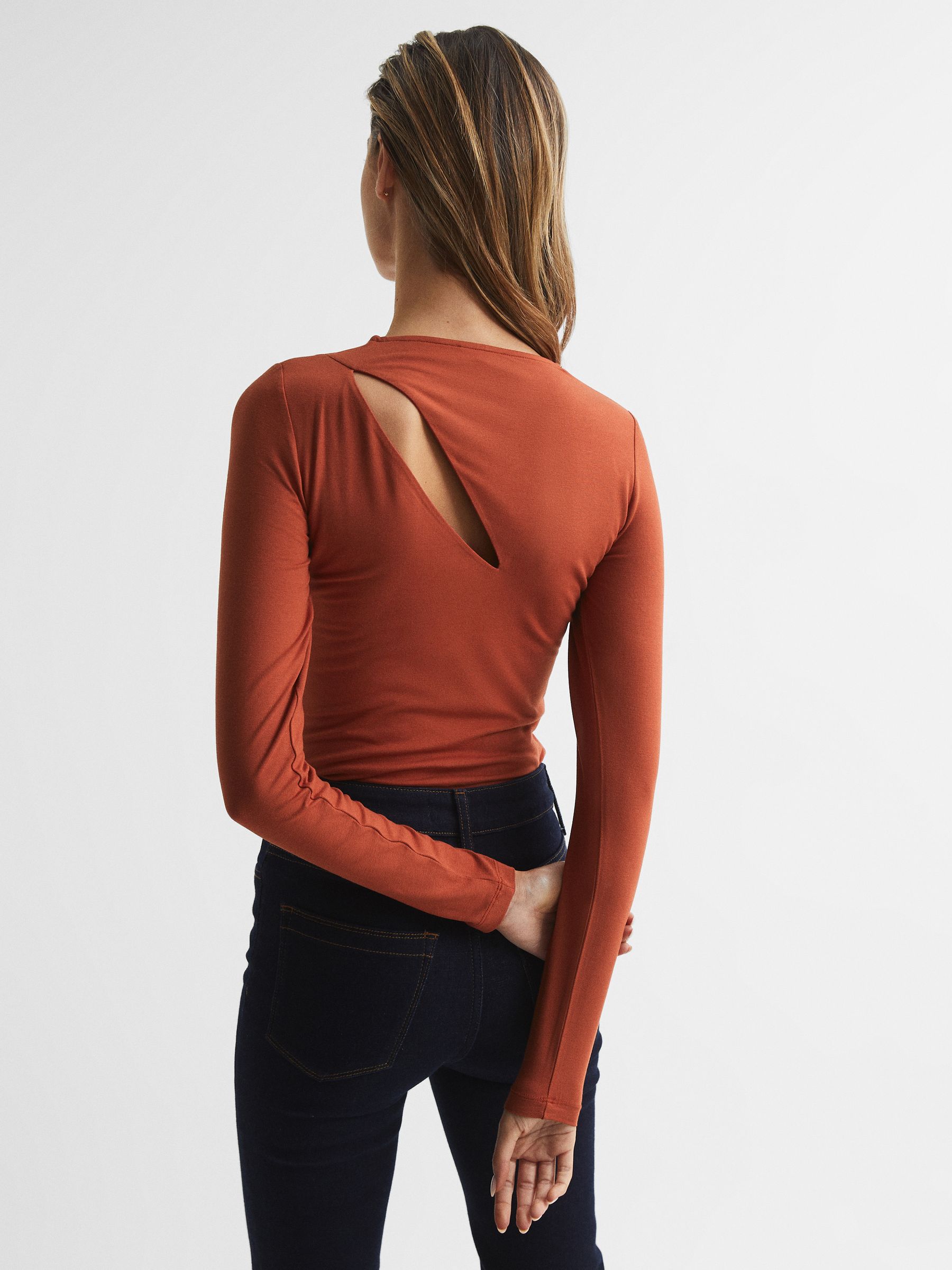 Cut-Out Long Sleeve Top in Orange - Image 5 of 7