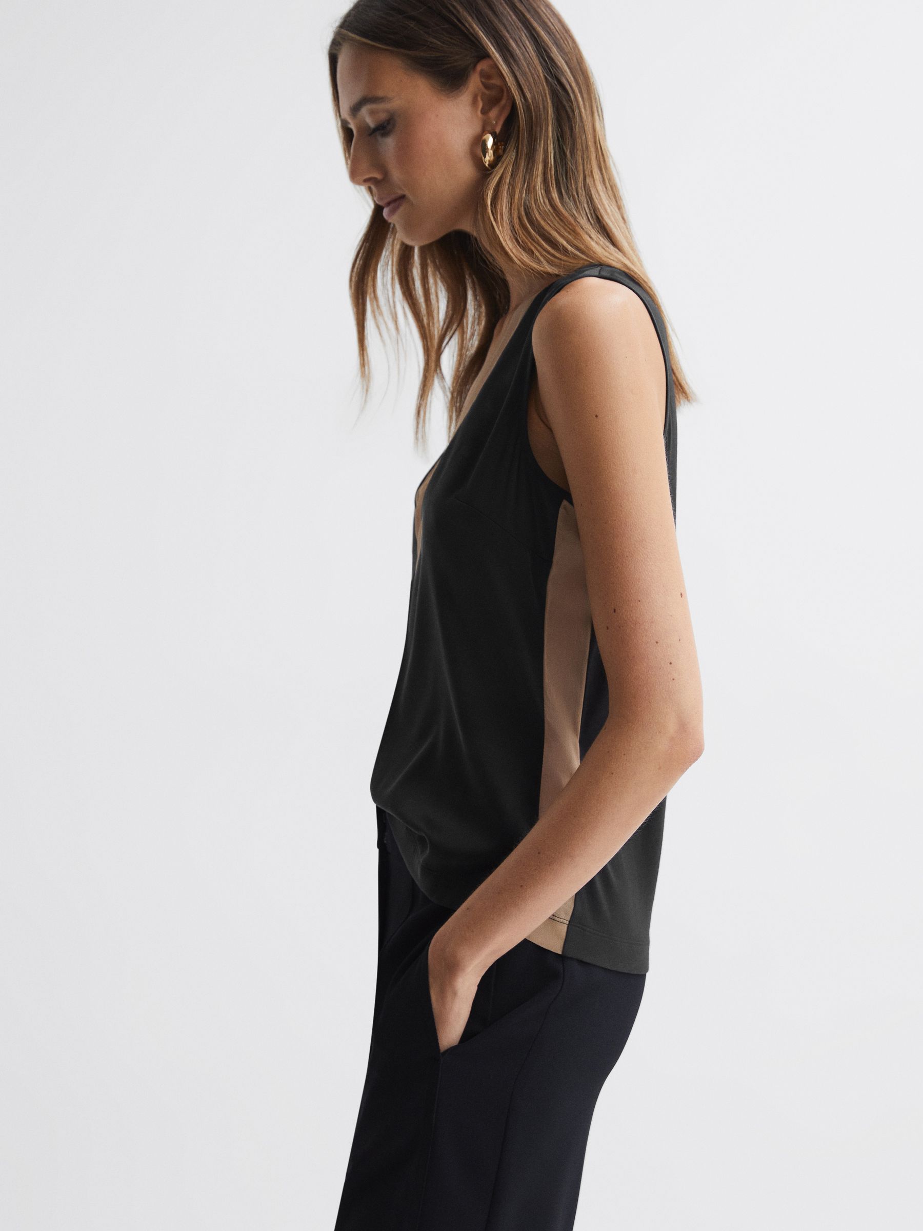 Silk Front Colourblock Vest in Nude/Black - Image 1 of 5