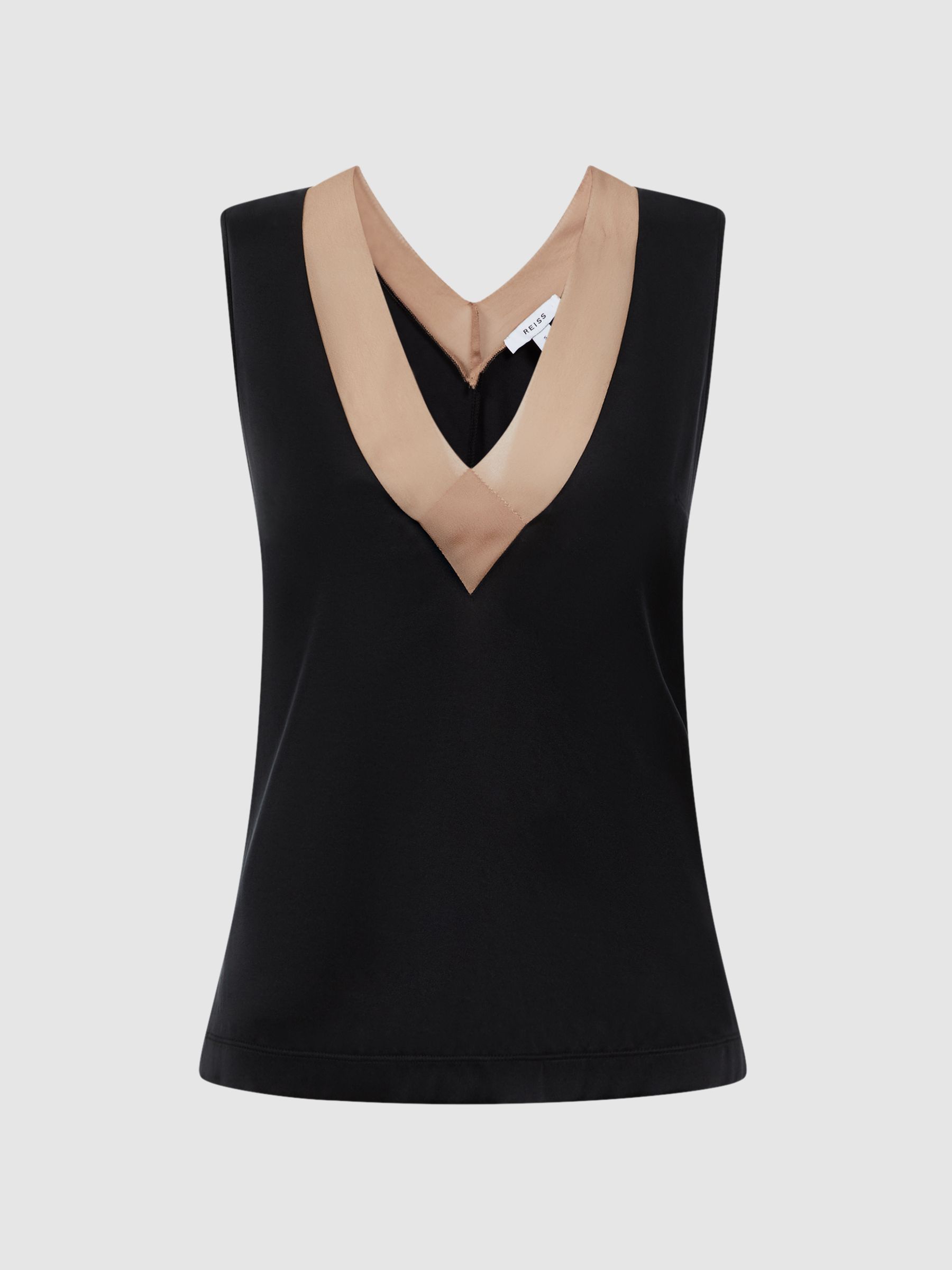 Silk Front Colourblock Vest in Nude/Black - Image 2 of 5