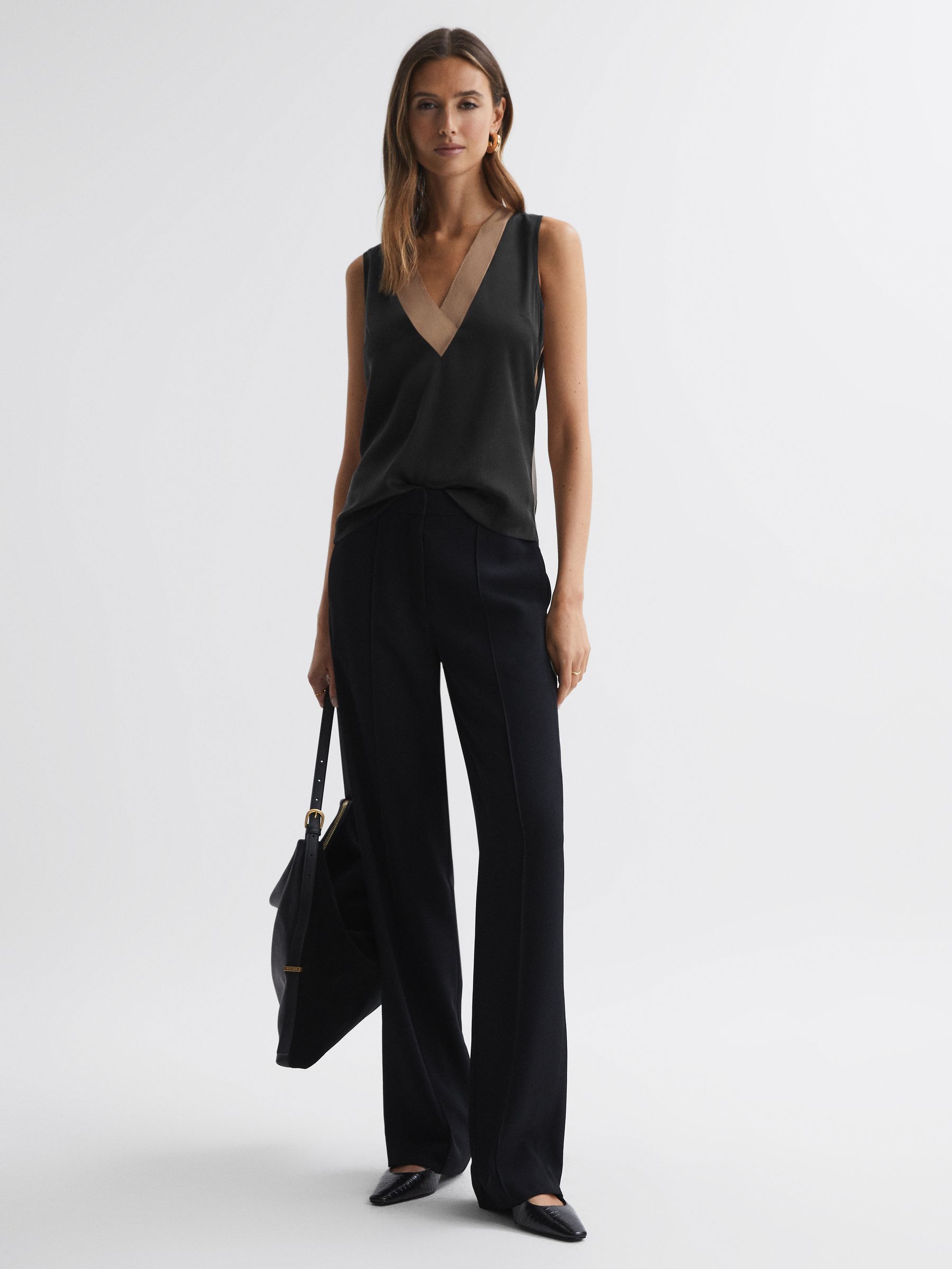 Silk Front Colourblock Vest in Nude/Black - Image 3 of 5