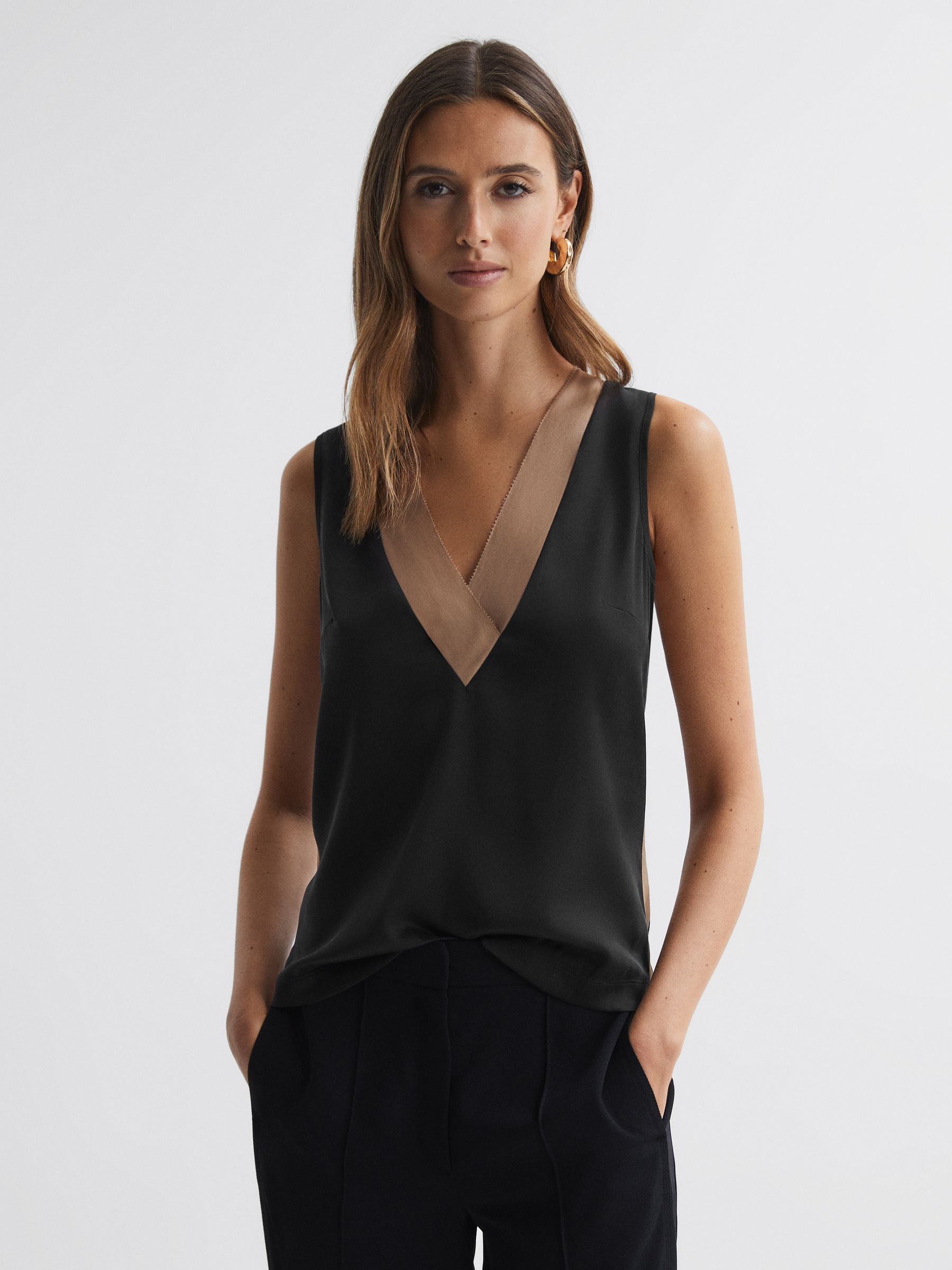 Silk Front Colourblock Vest in Nude/Black - Image 4 of 5