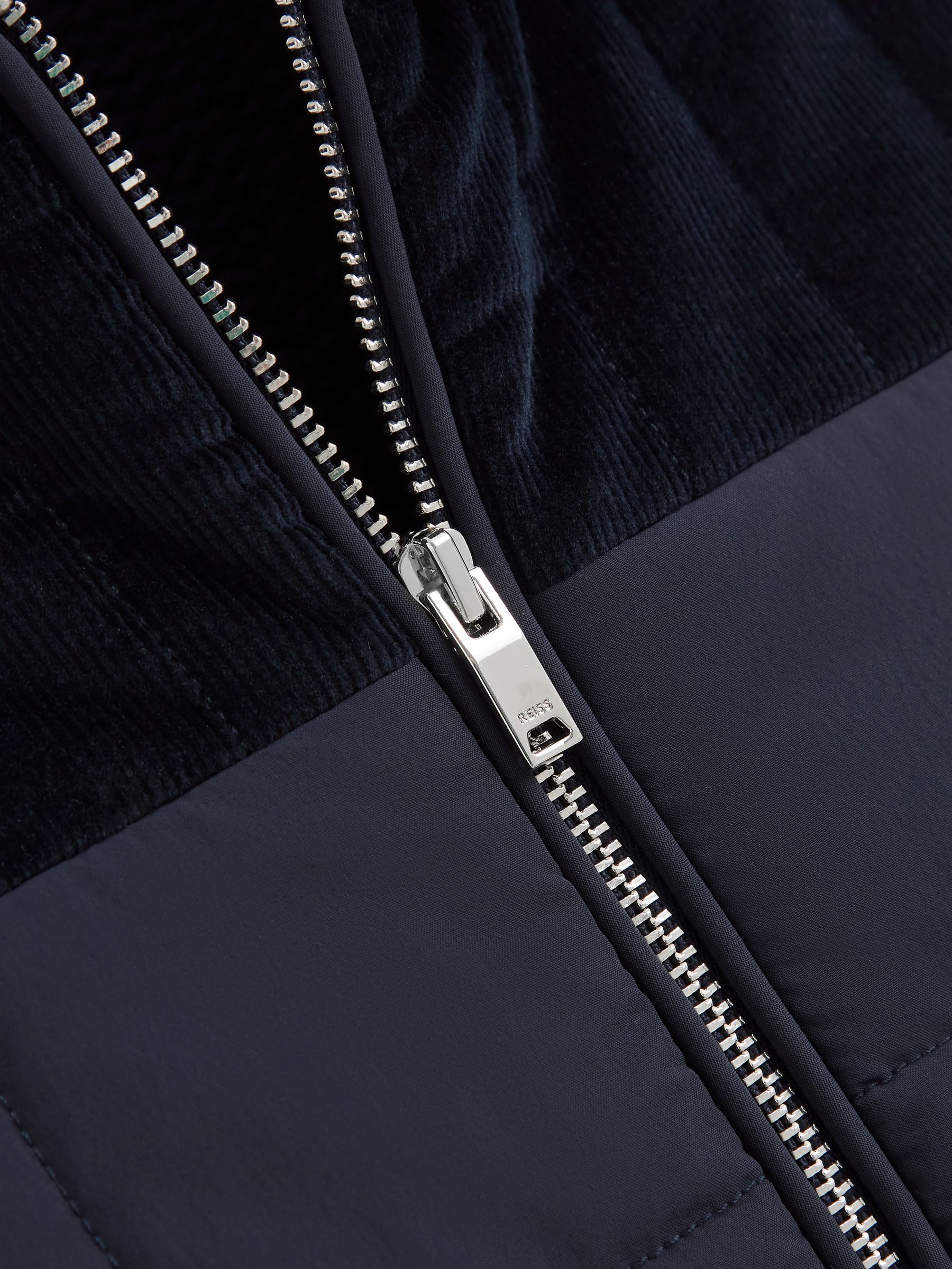 Junior Hybrid Knitted-Quilted Fairisle Pattern Coat in Navy - Image 5 of 6