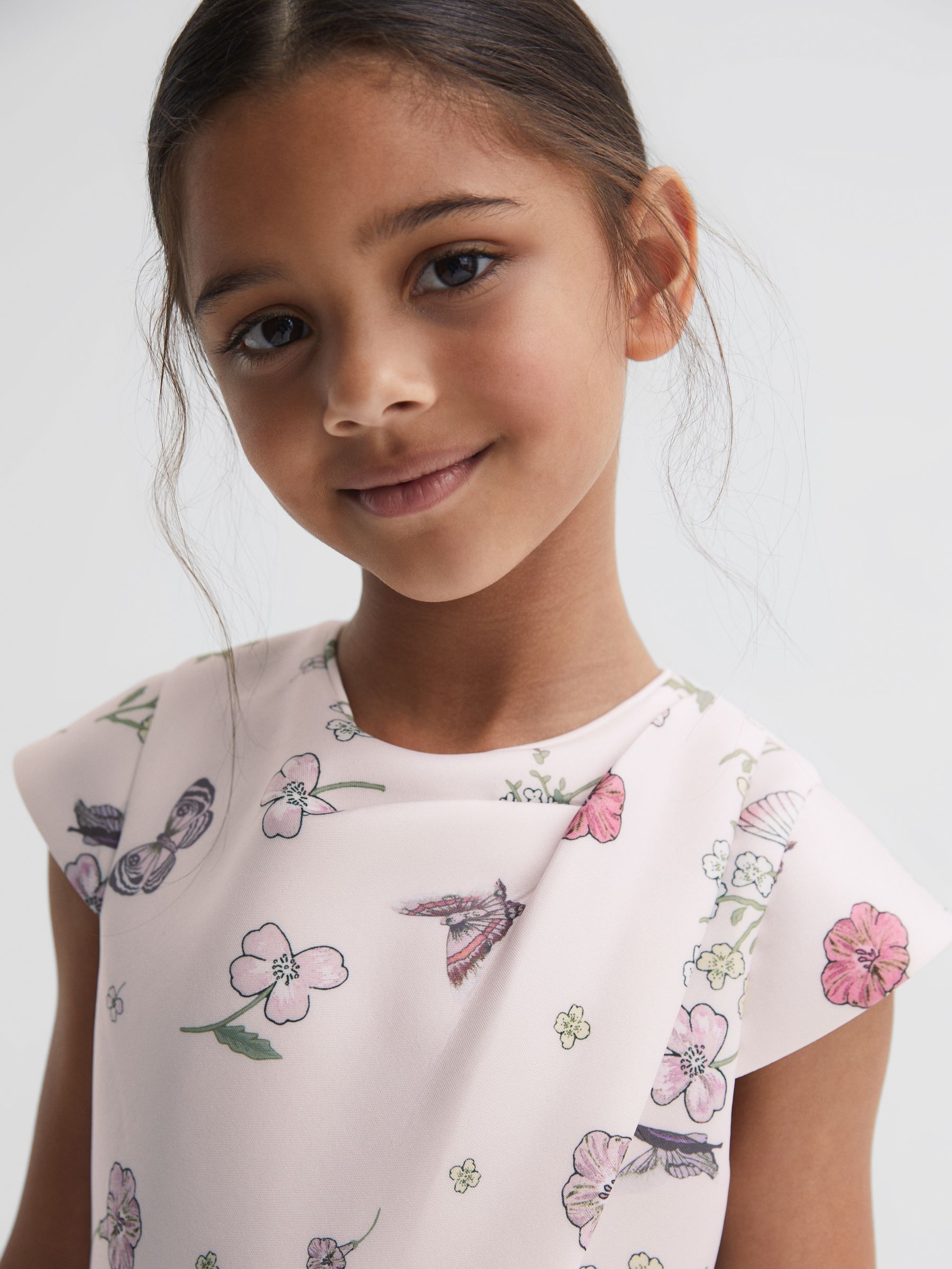 4-9 yrs Scuba Floral Printed Dress in Pink - Image 4 of 6