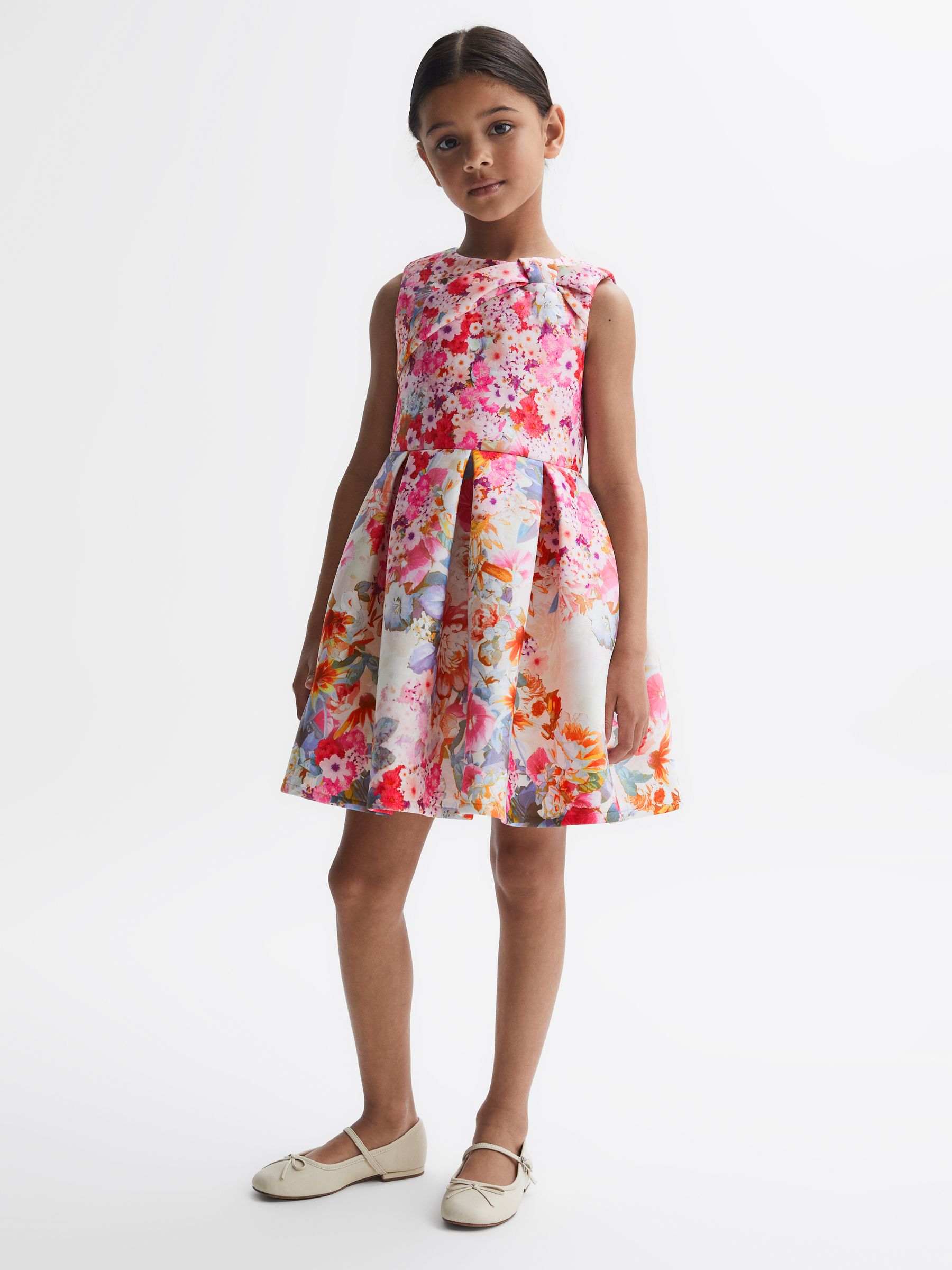 4-9 yrs Scuba Floral Printed Dress in Orange - Image 1 of 6 4-9 yrs Scuba Floral Printed Dress in Orange - Image 1 of 6