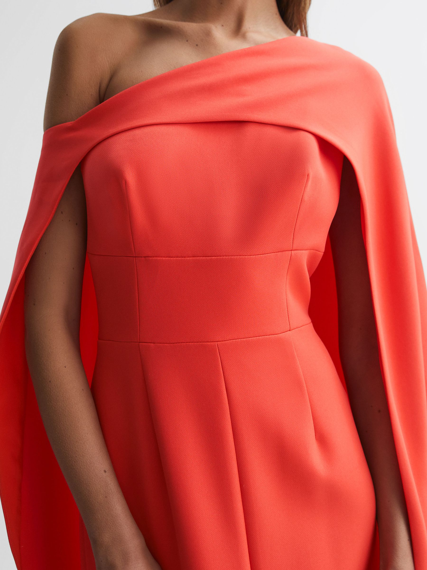 Halston One Shoulder Cape Maxi Dress in Orange - Image 3 of 6
