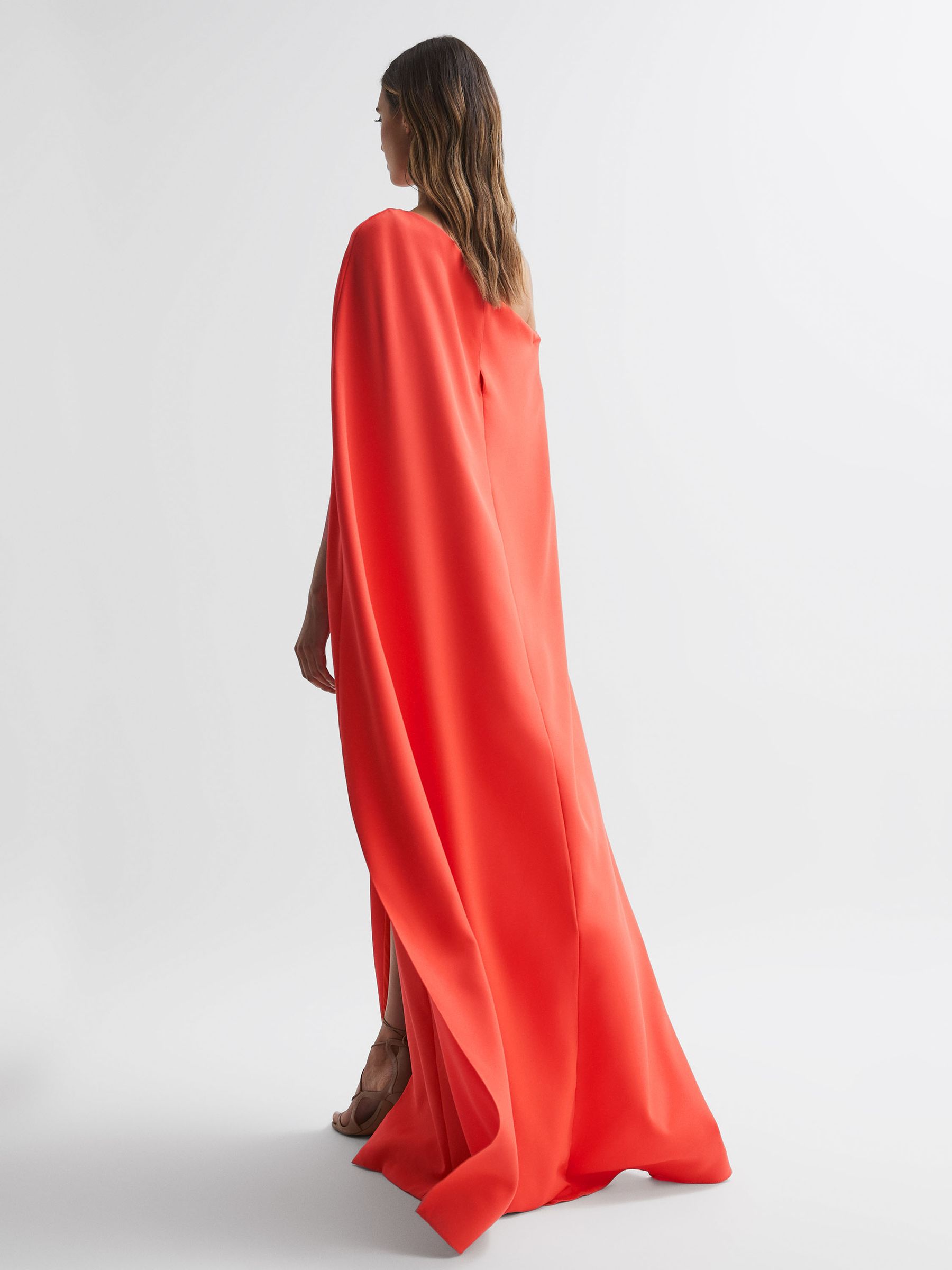 Reiss Halston One Shoulder Cape Maxi Dress in Orange - REISS