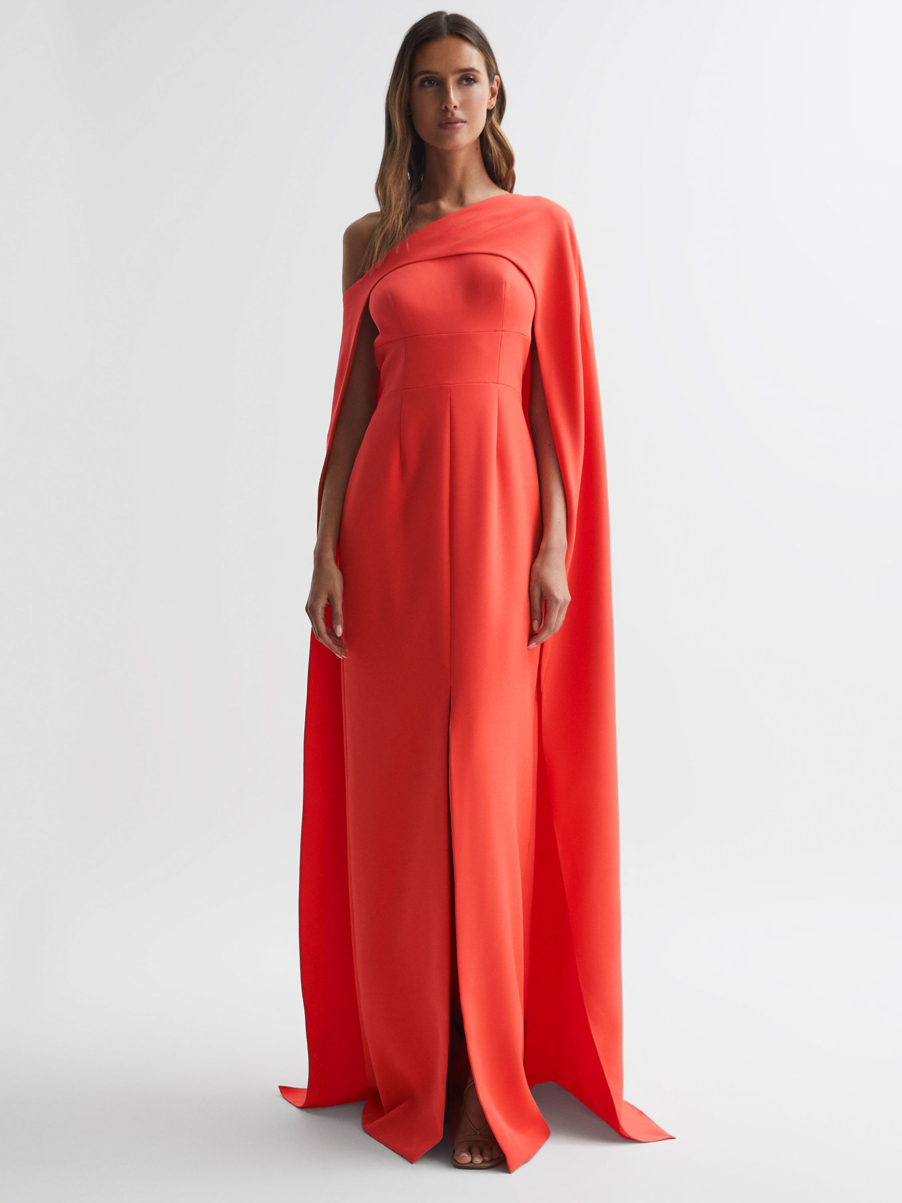Halston One Shoulder Cape Maxi Dress in Orange - Image 5 of 6