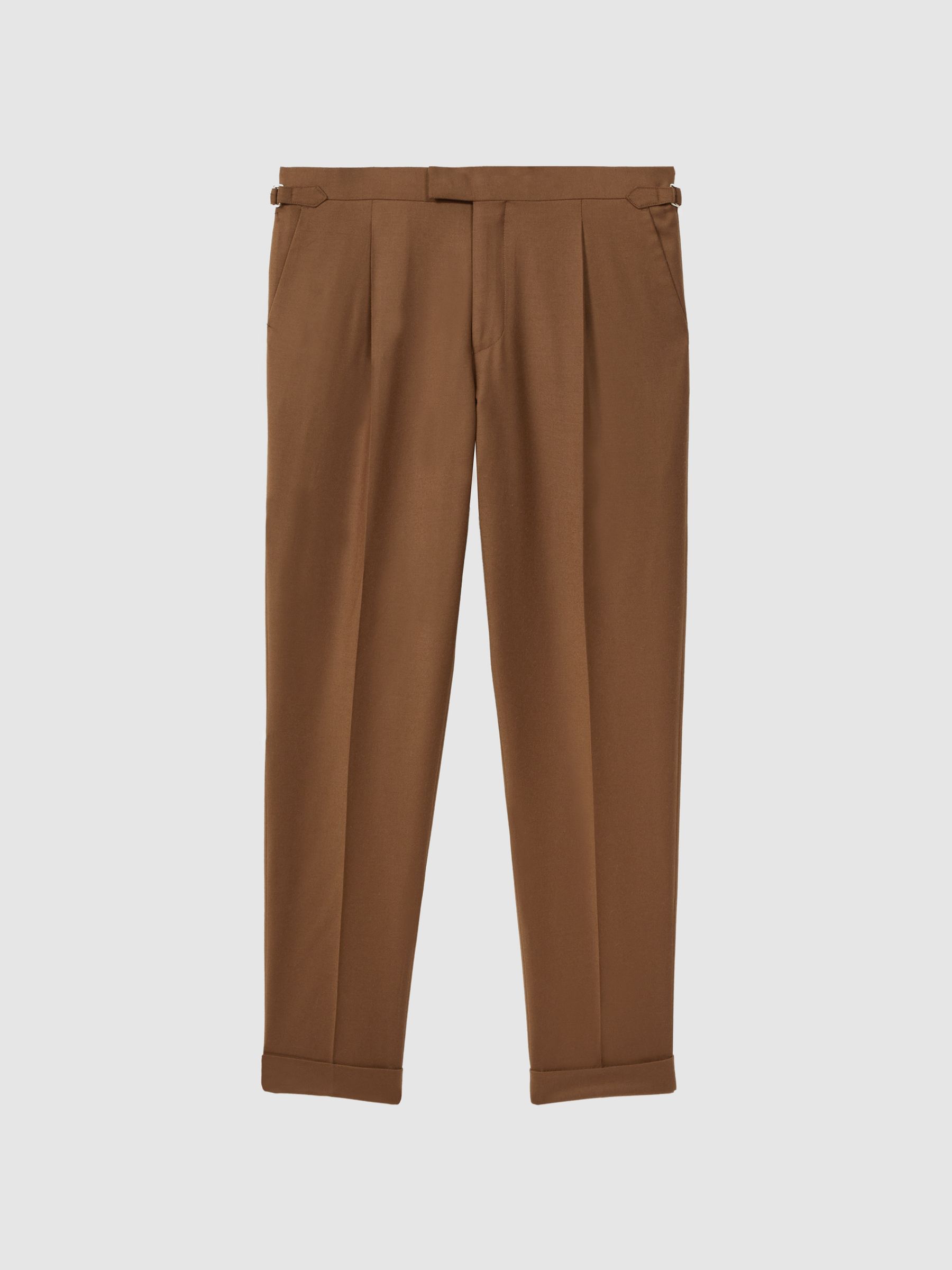 Slim Fit Wool Blend Rolled Hem Trousers in Tobacco - Image 2 of 4