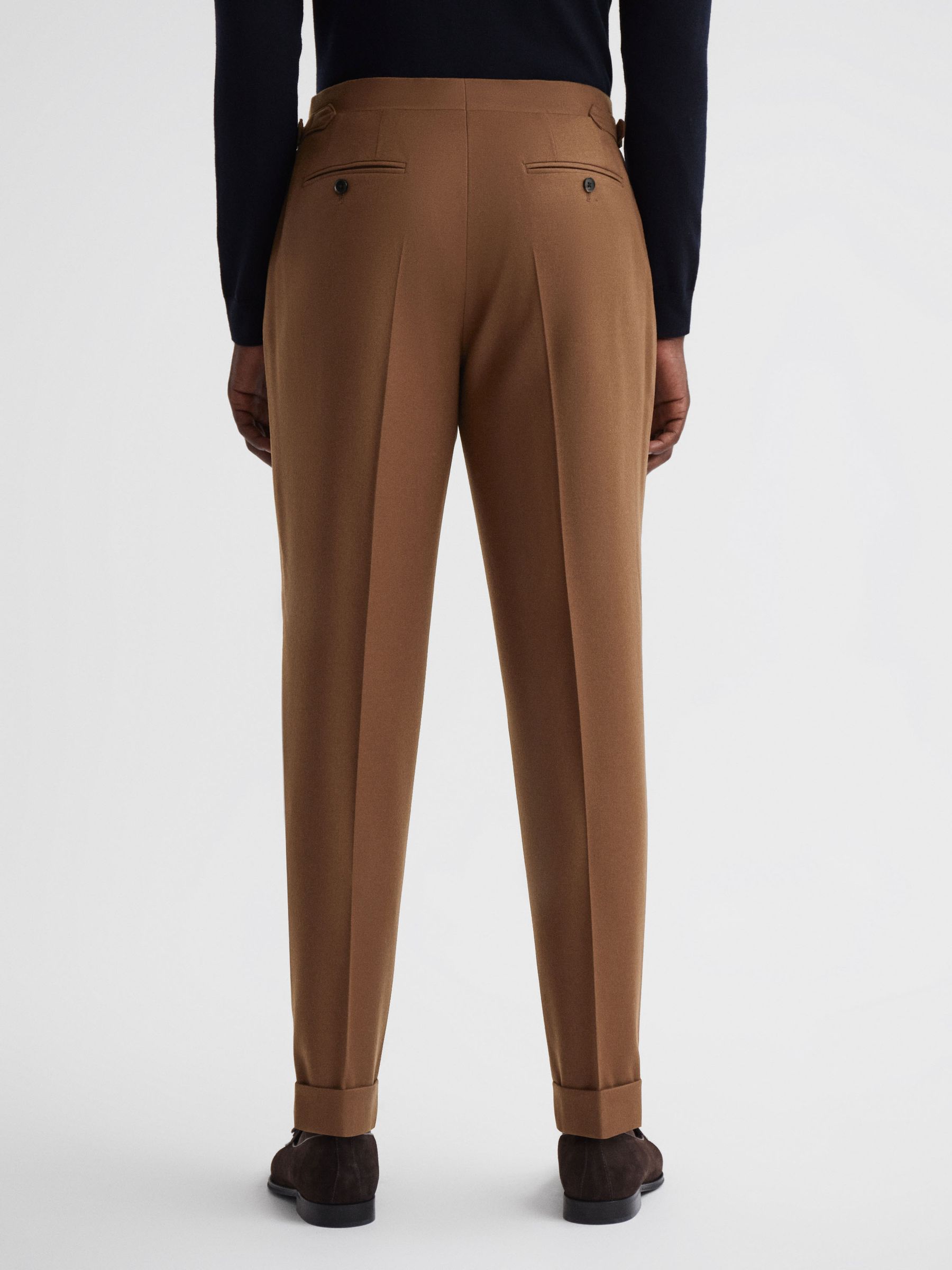 Slim Fit Wool Blend Rolled Hem Trousers in Tobacco - Image 4 of 4