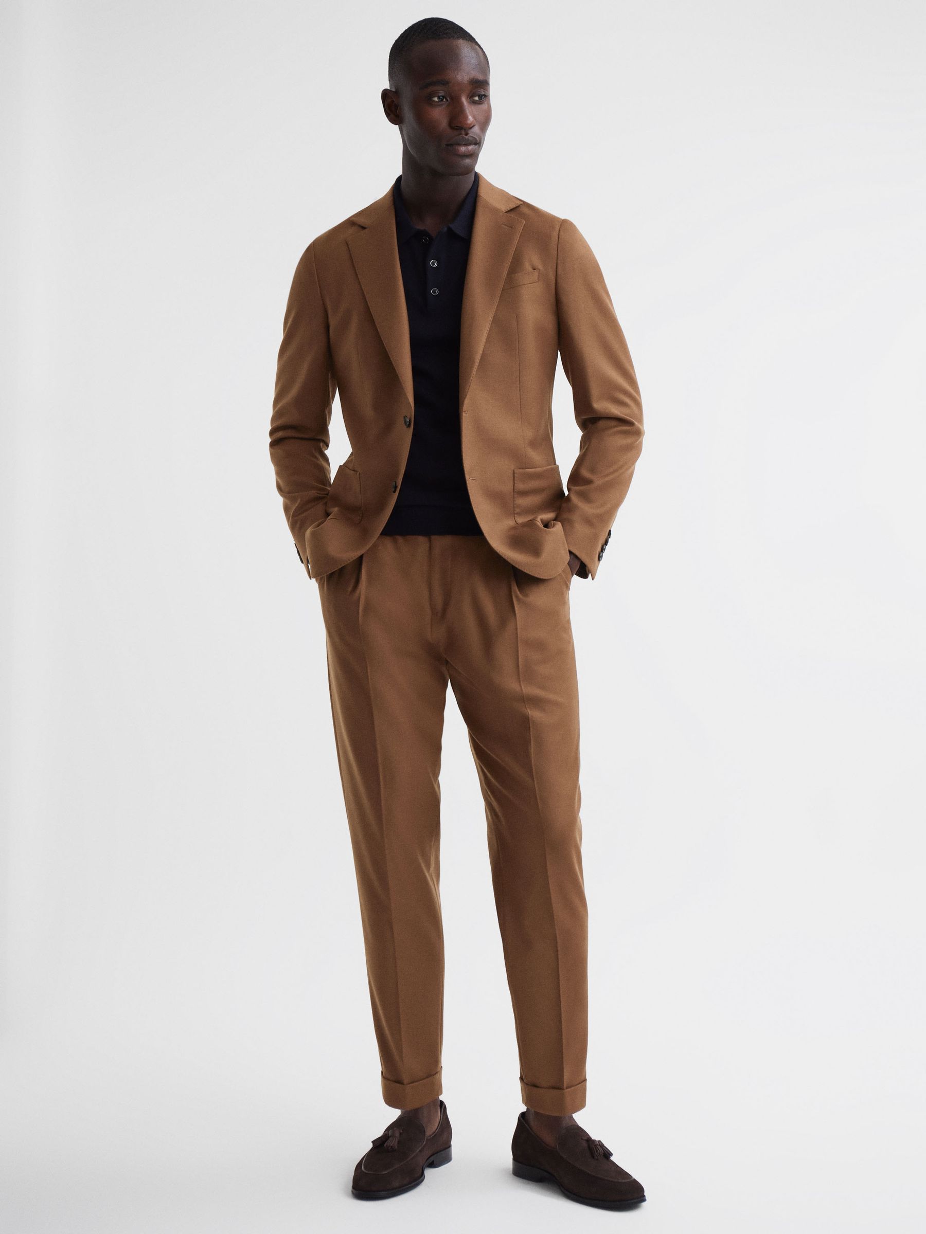 Slim Fit Wool Blend Single Breasted Blazer in Tobacco - Image 3 of 6