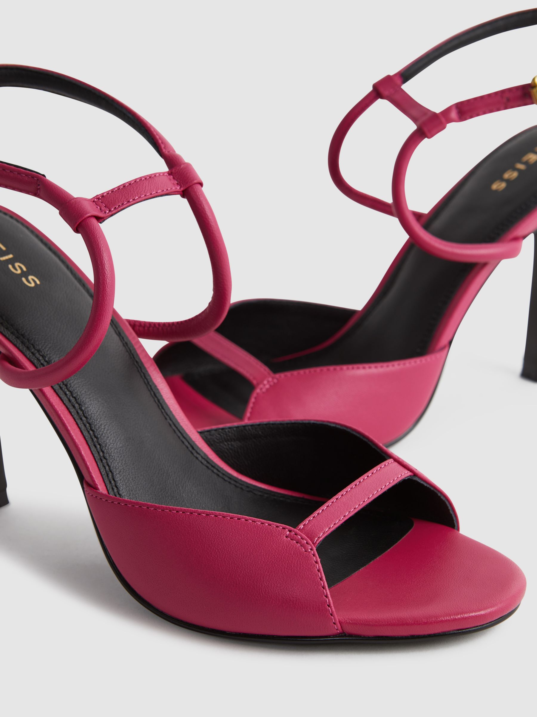 Reiss Leather Strappy Heels in Bright Pink - REISS