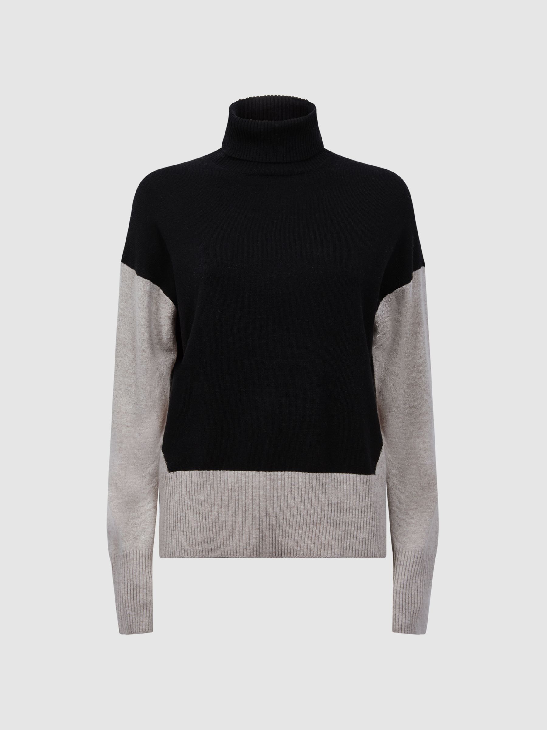 Wool Blend Roll Neck Jumper in Stone/Black - Image 2 of 5