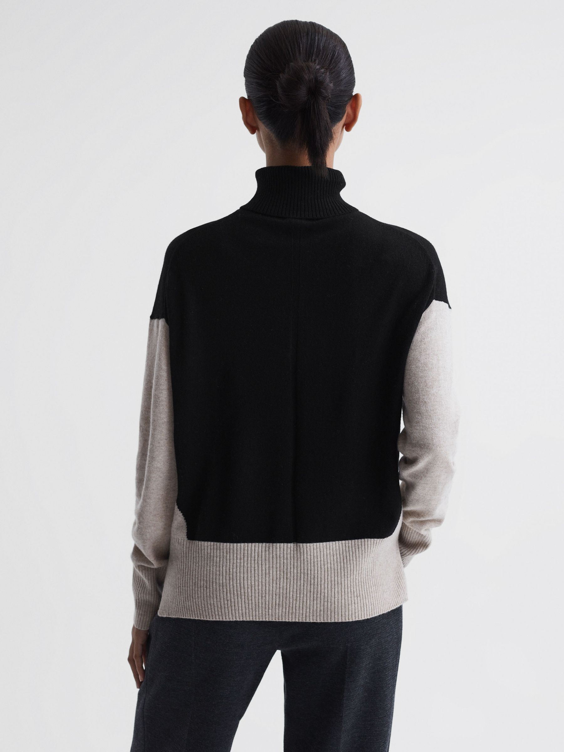 Wool Blend Roll Neck Jumper in Stone/Black - Image 5 of 5