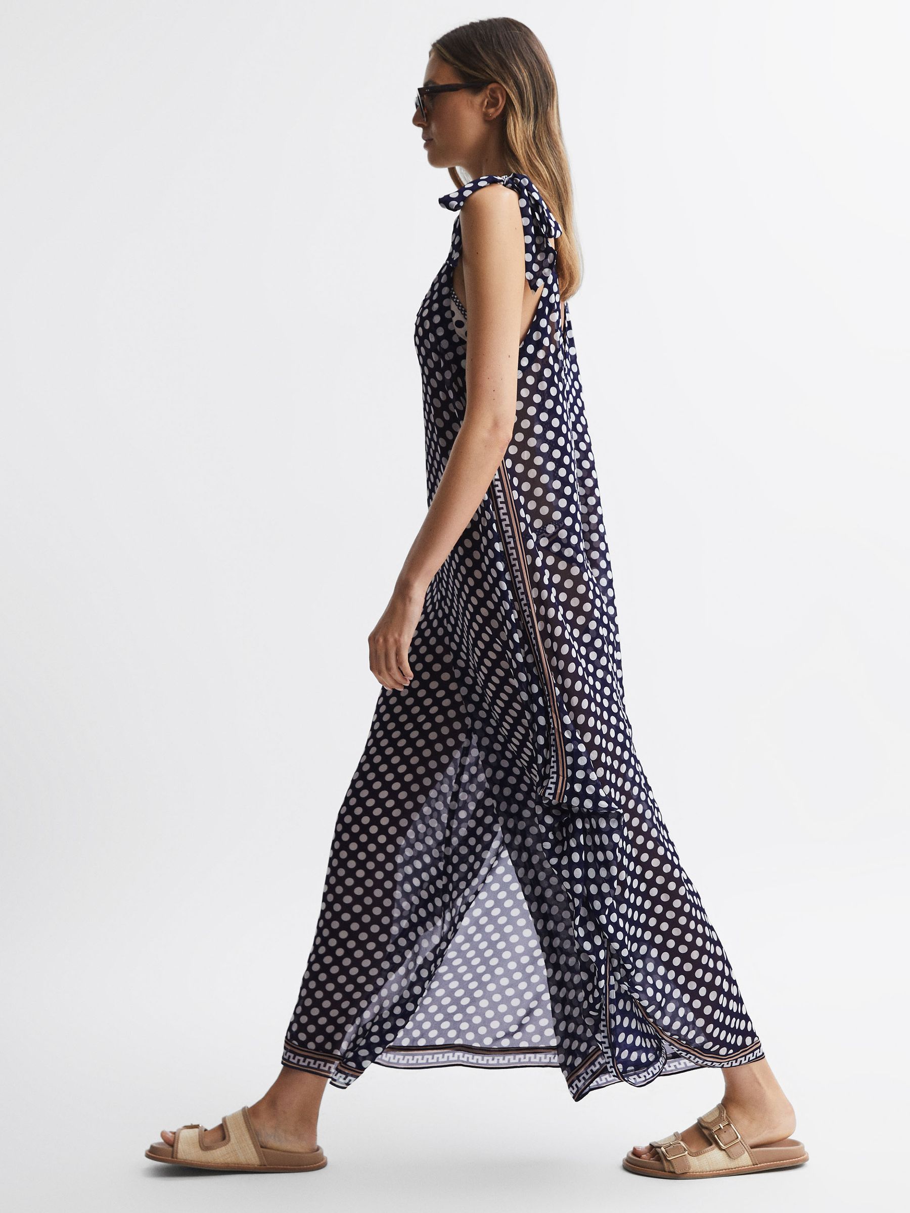 Polka Dot Wide-Leg Jumpsuit in Navy/White - Image 4 of 5