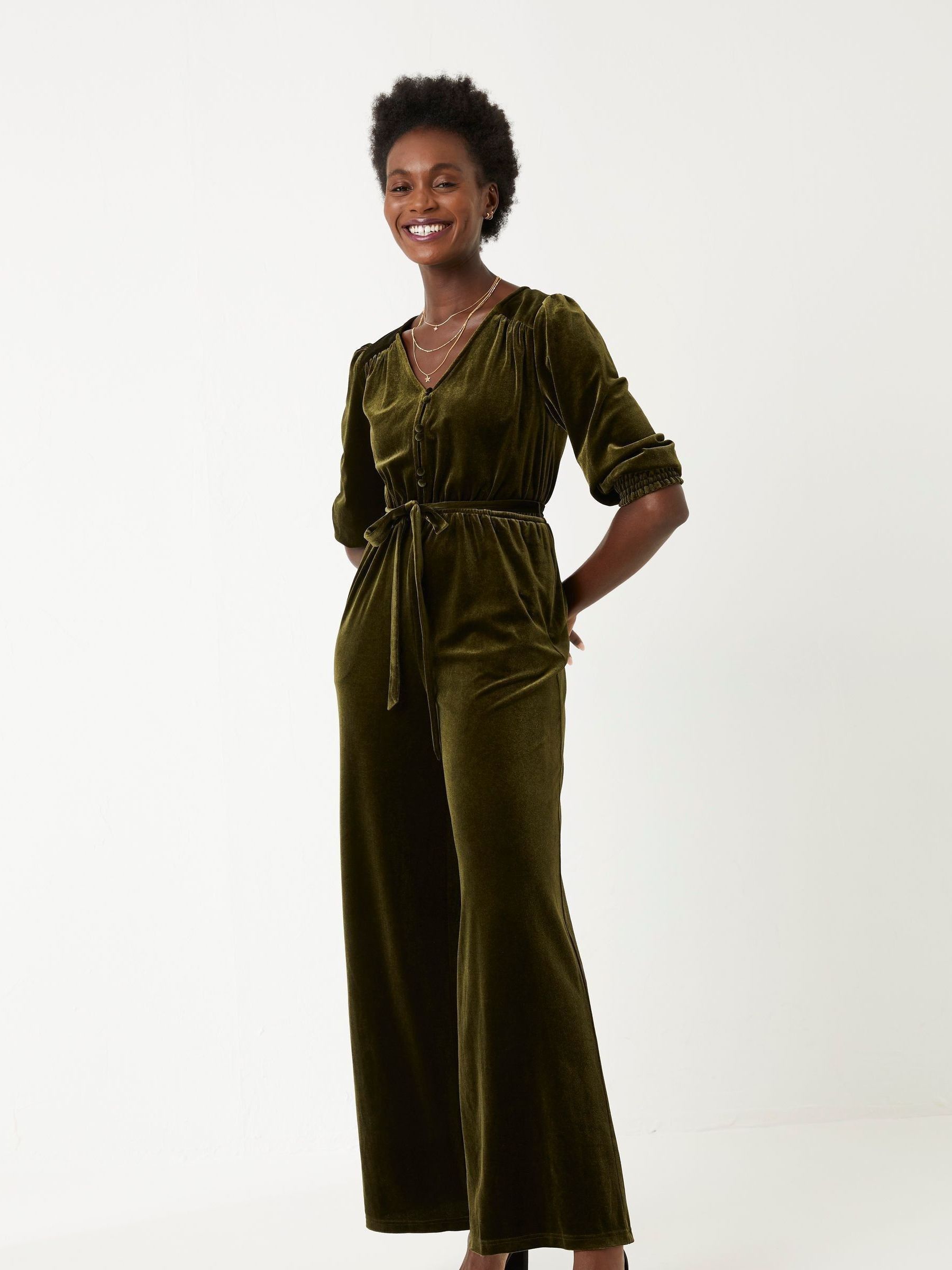 Green Juniper Velvet Jumpsuit - Image 1 of 4