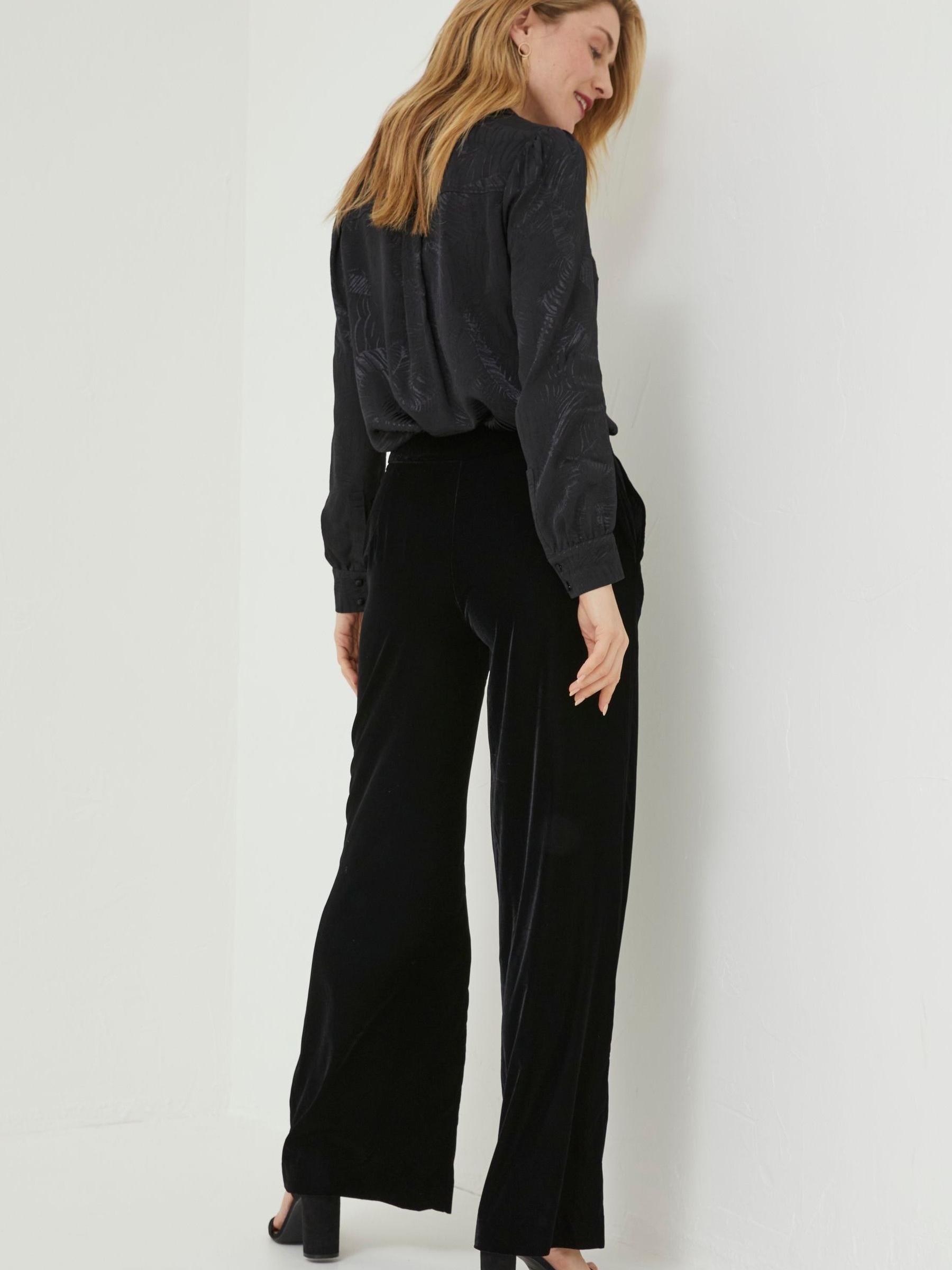 Black Wide Leg Velvet Trousers - Image 2 of 5