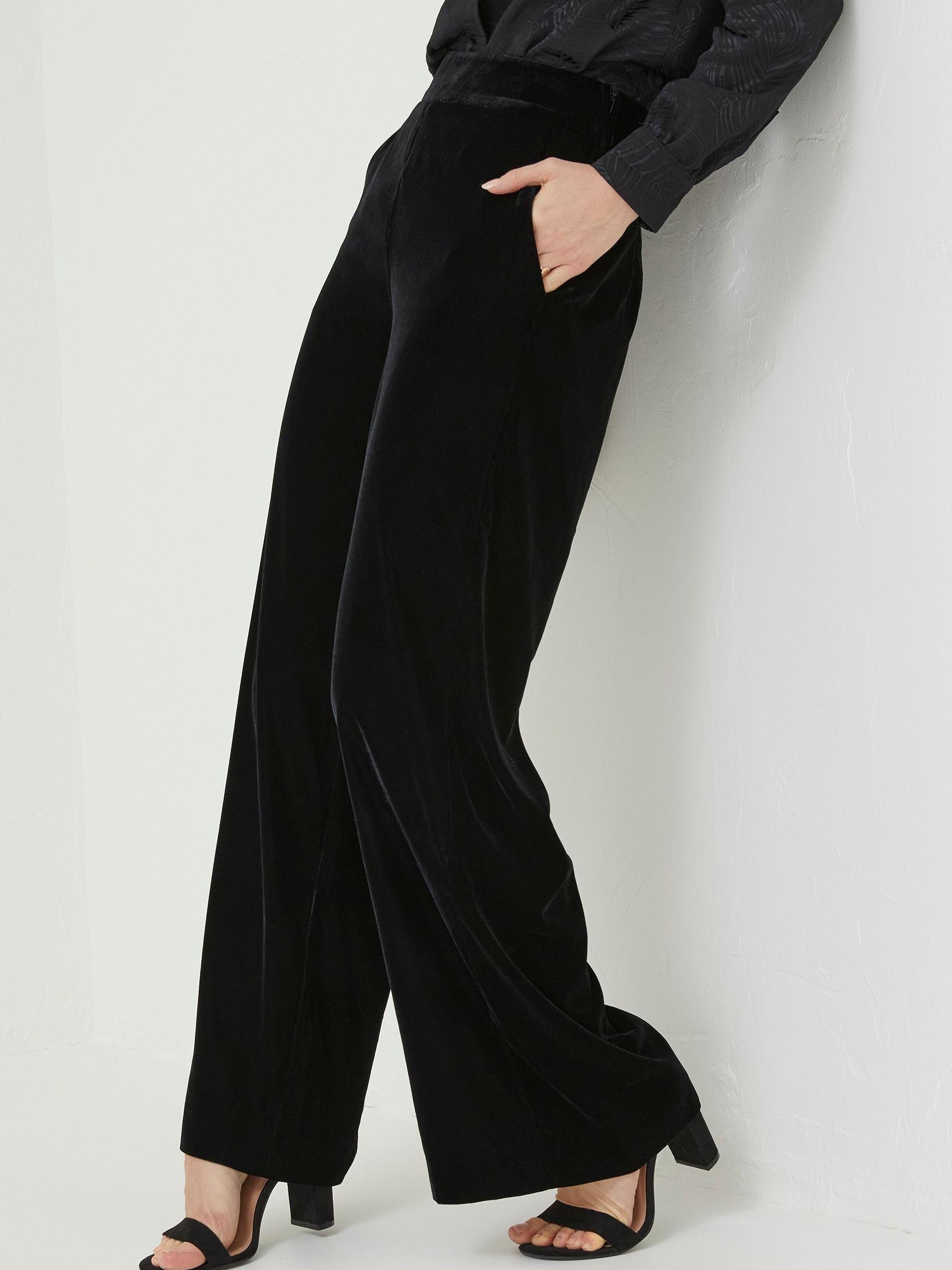Black Wide Leg Velvet Trousers - Image 3 of 5