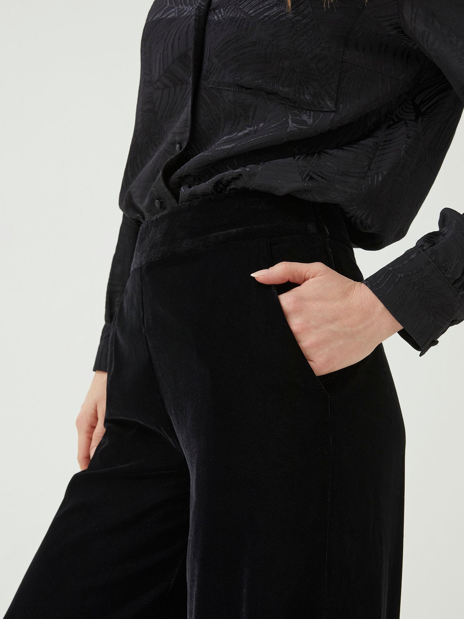Black Wide Leg Velvet Trousers - Image 4 of 5