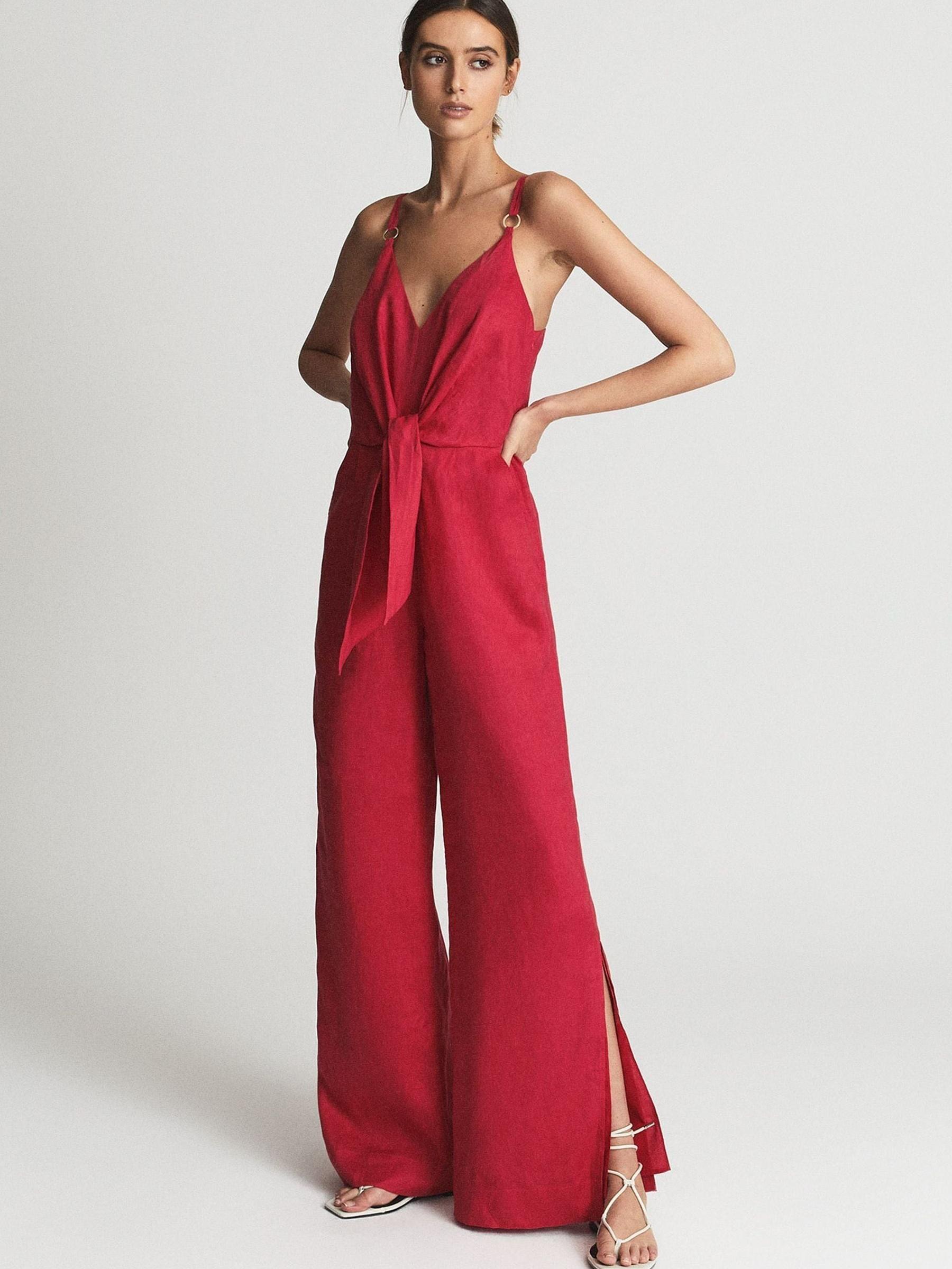 Regular Linen Jumpsuit in Coral - Image 1 of 6