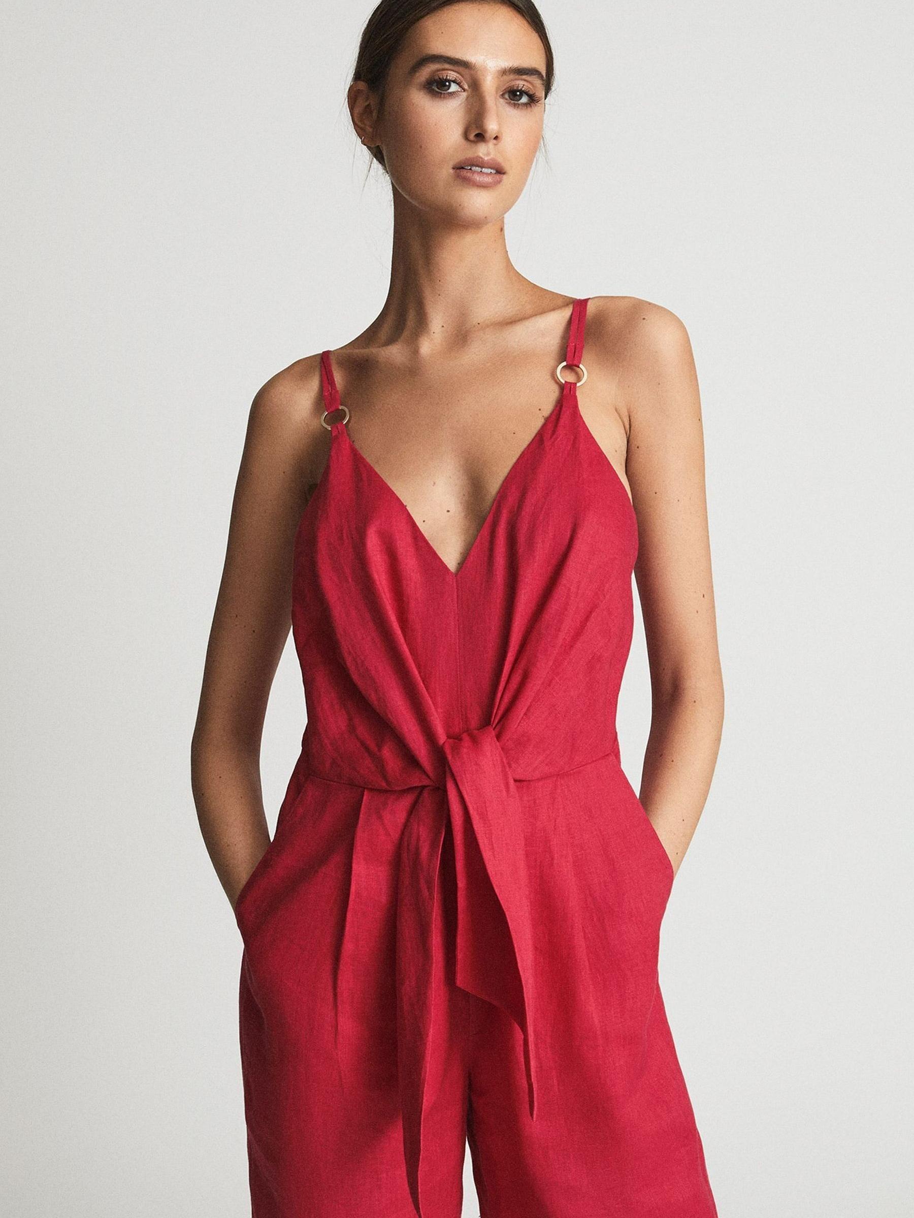 Reiss Regular Linen Jumpsuit in Coral - REISS
