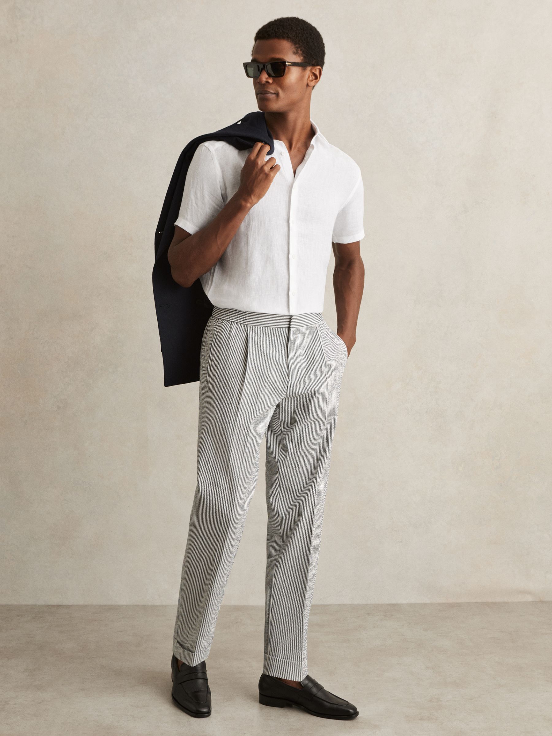 Linen Short-Sleeve Shirt in White - Image 1 of 5